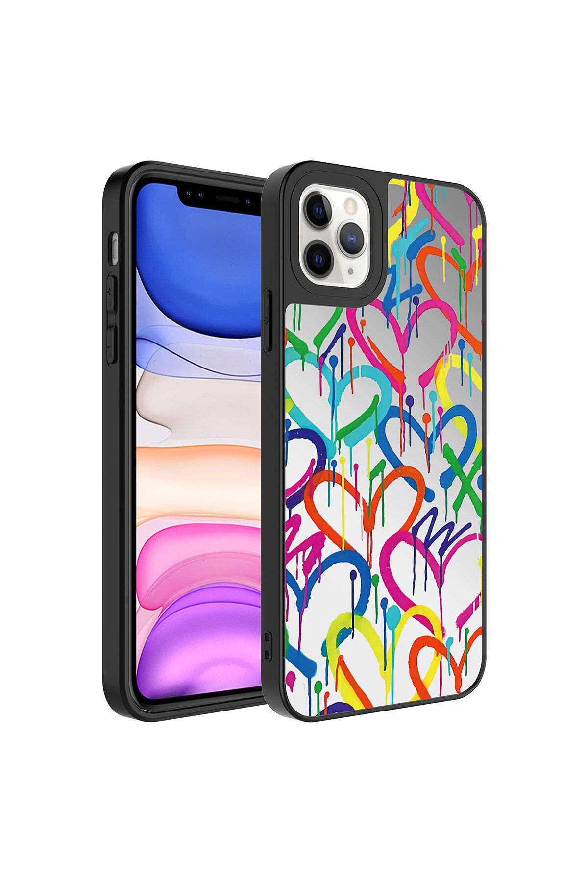iPhone 11 Pro Max Uyumlu Aynalı Desenli Kamera Korumalı Parlak Zore Mirror Kılıf-Kalp