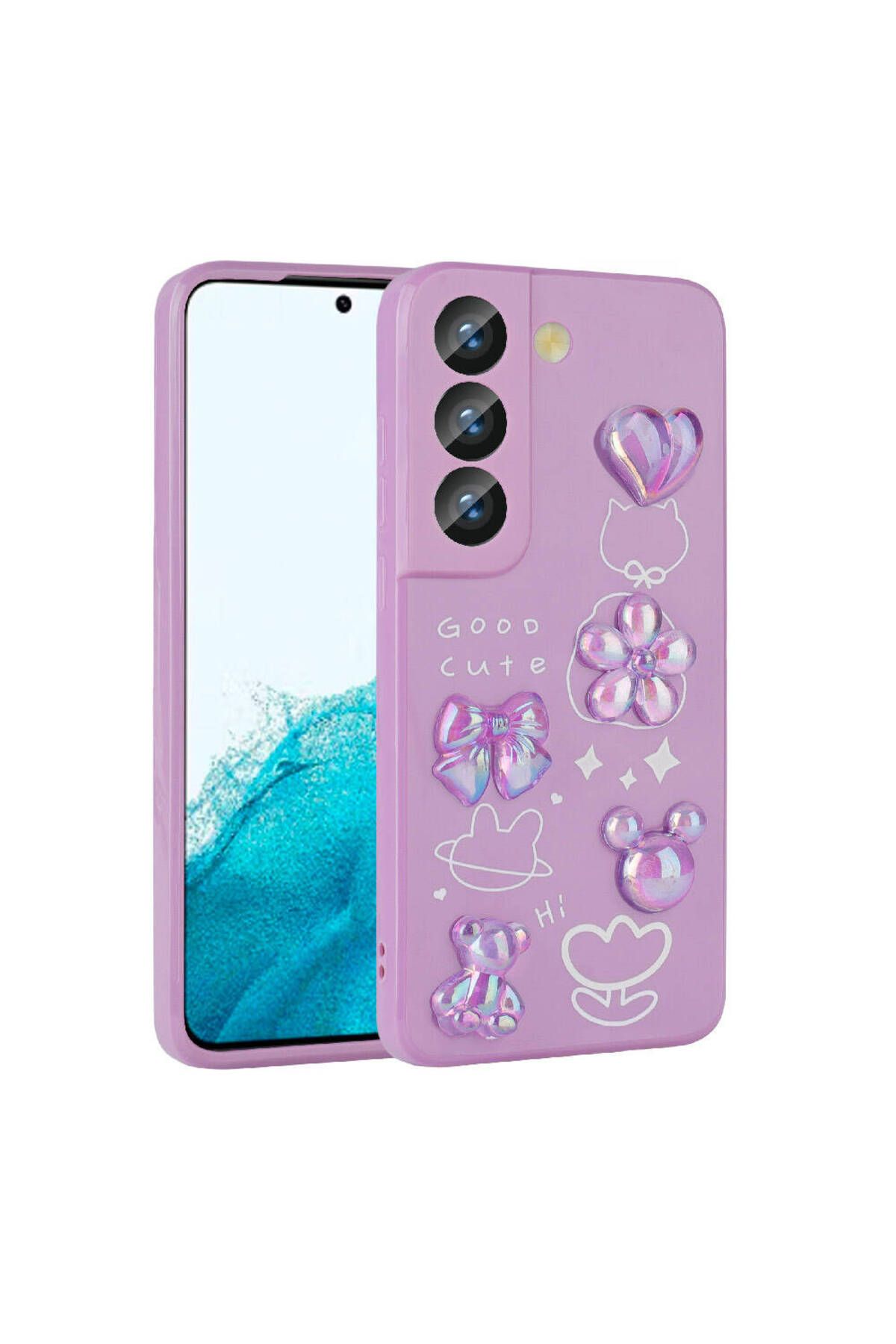 Galaxy S21 FE Uyumlu Kabartma Figürlü Parlak Zore Toys Silikon Kılıf-Mor