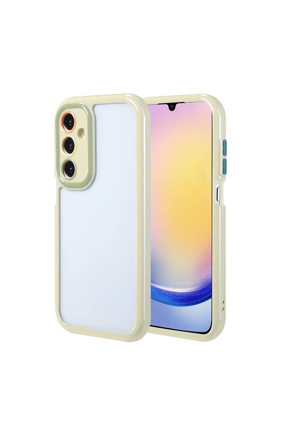 Galaxy A25 Kılıf Kamera Korumalı Renkli Kenar ve Çerçeve Tasarımlı Zore Vitamin Kapak-Yeşil