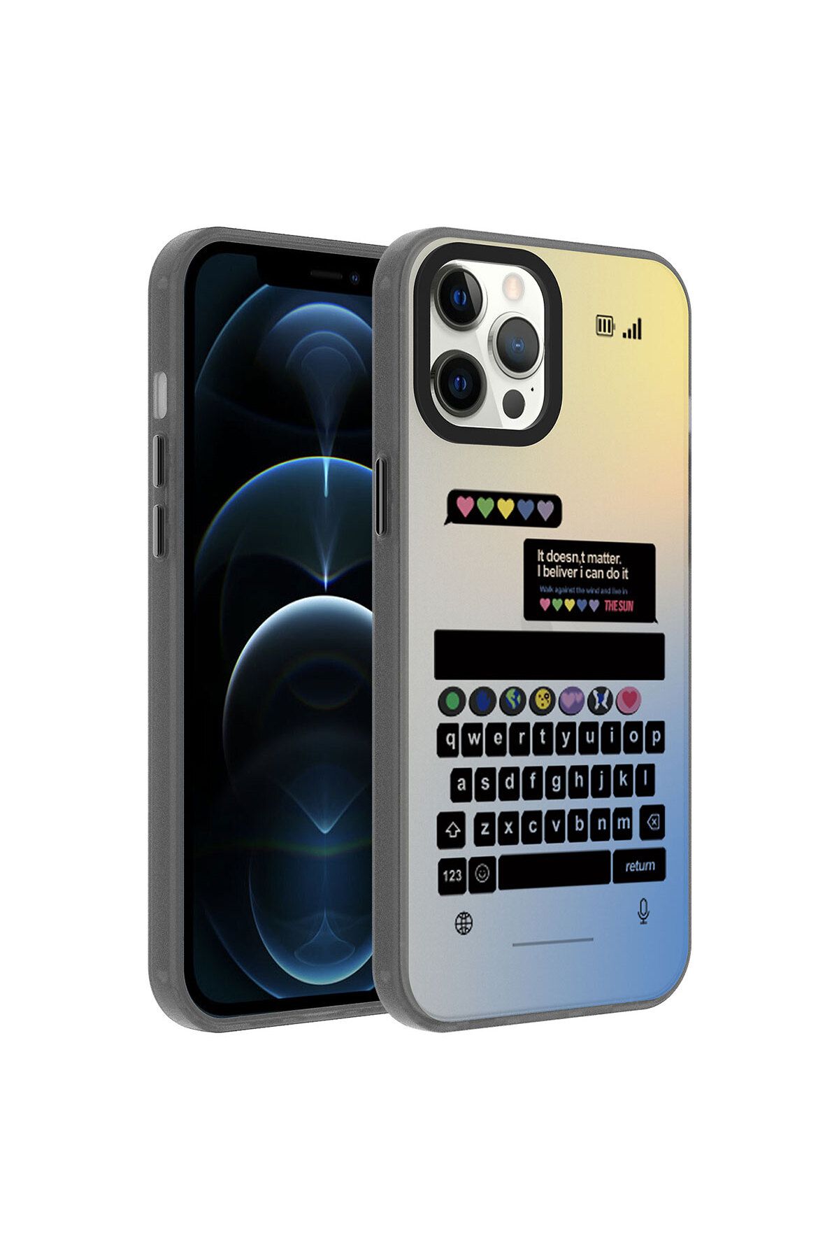 iPhone 12 Pro Max Uyumlu Desenli Zore Dragon Sert Kılıf-Klavye