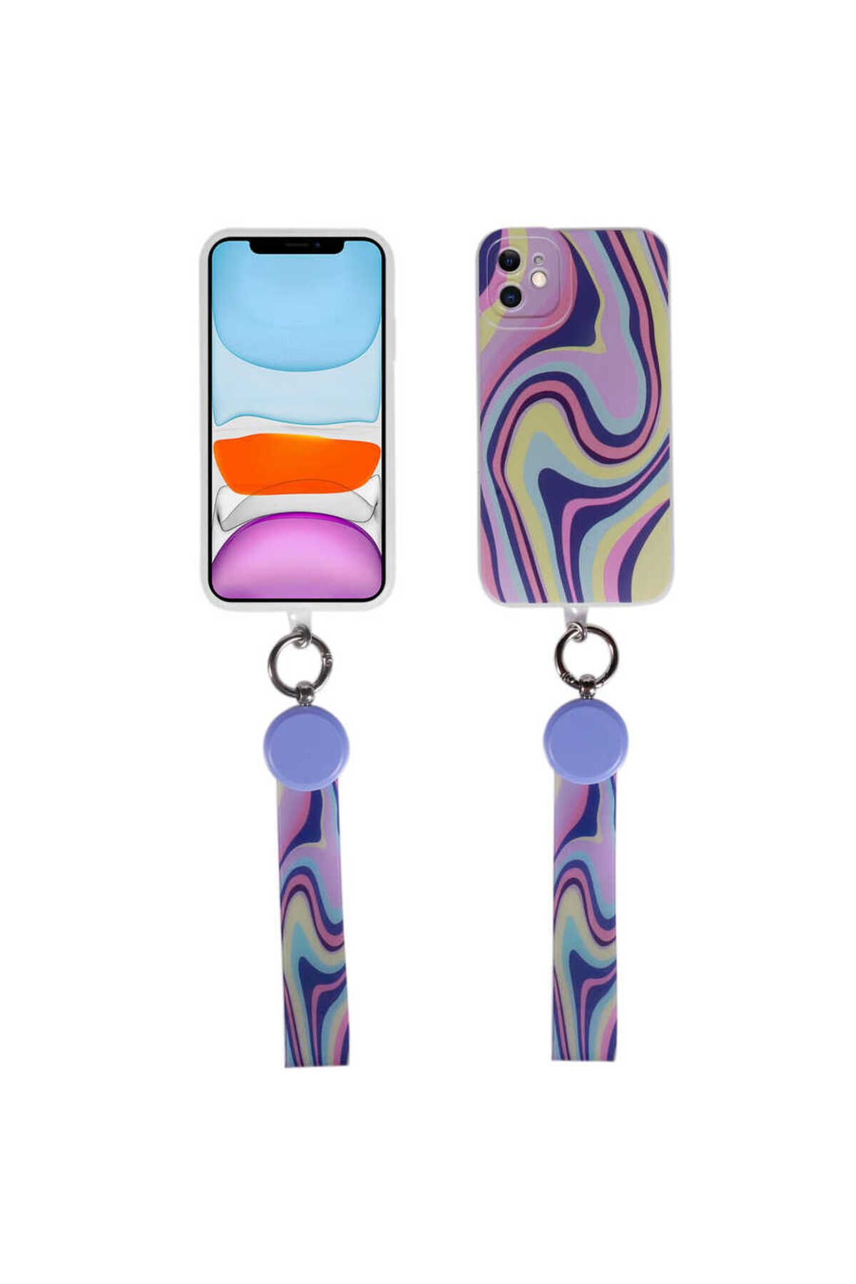 iPhone 11 Uyumlu Desenli El Askılı İpli Zore Arte Silikon Kılıf-NO3