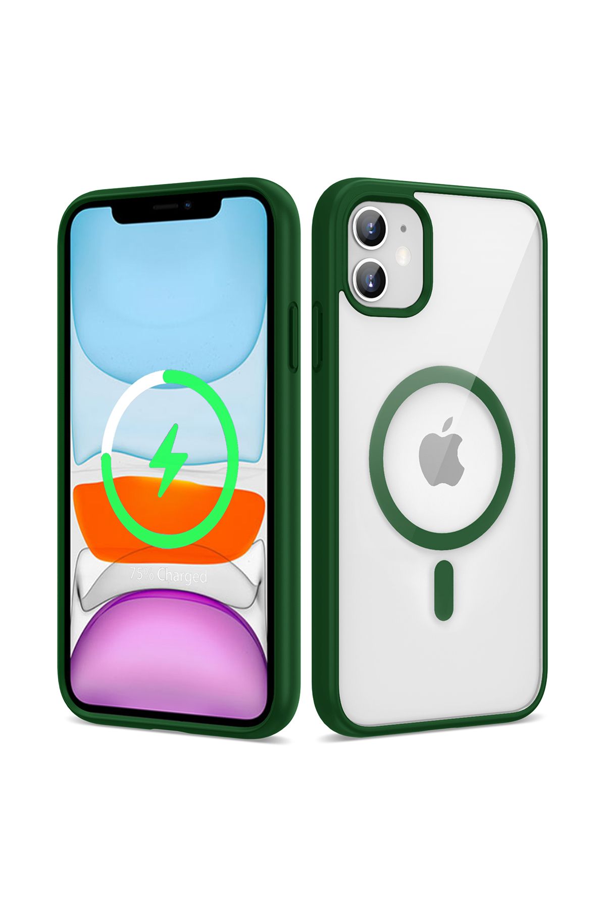 iPhone 11 Uyumlu Magsafe Wireless Şarj Özellikli Silikon Zore Ege Kılıf-Koyu Yeşil