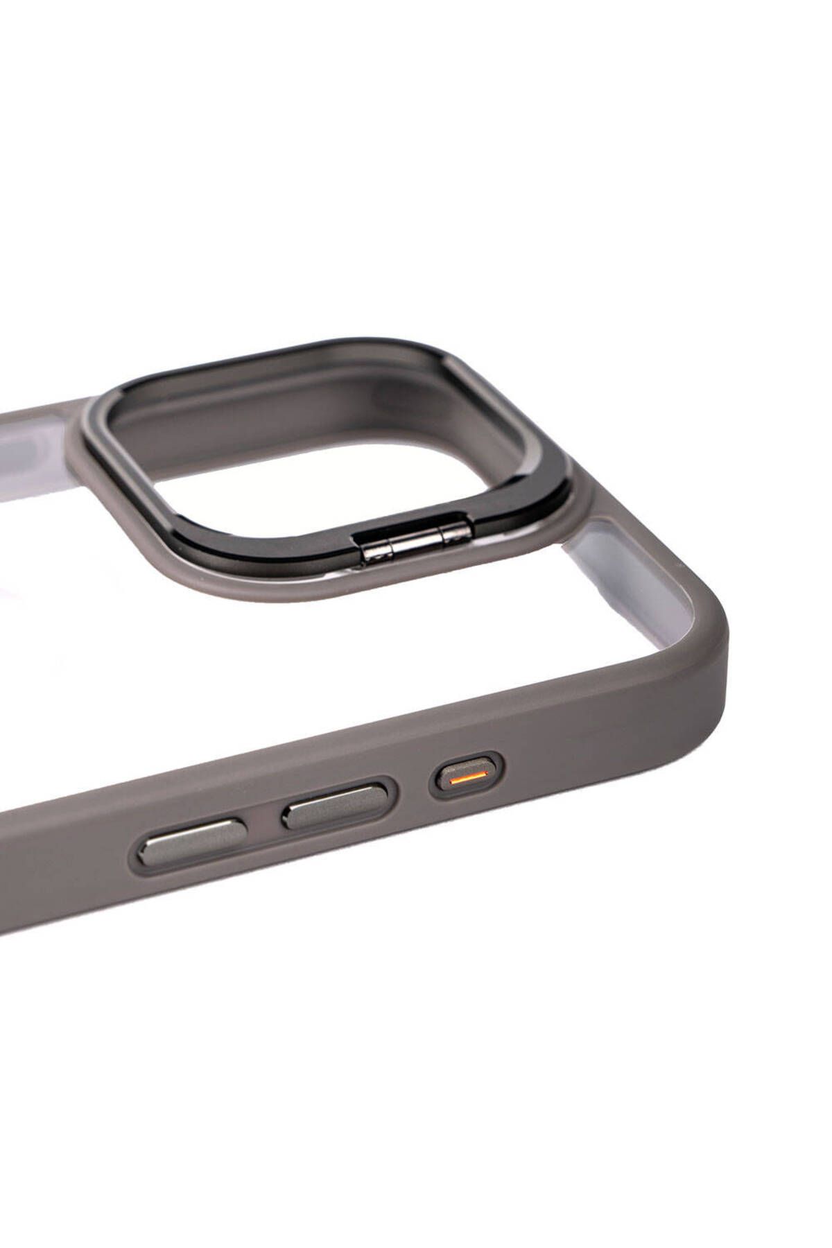iPhone 15 Pro Uyumlu Kamera LZore Korumalı Standlı Zore Klon LCSMX-li Kılıf-Gri iPhone 15 Pro Uyumlu Kamera LZore Korumalı Standlı Zore Klon LCSMX-li Kılıf-Gri