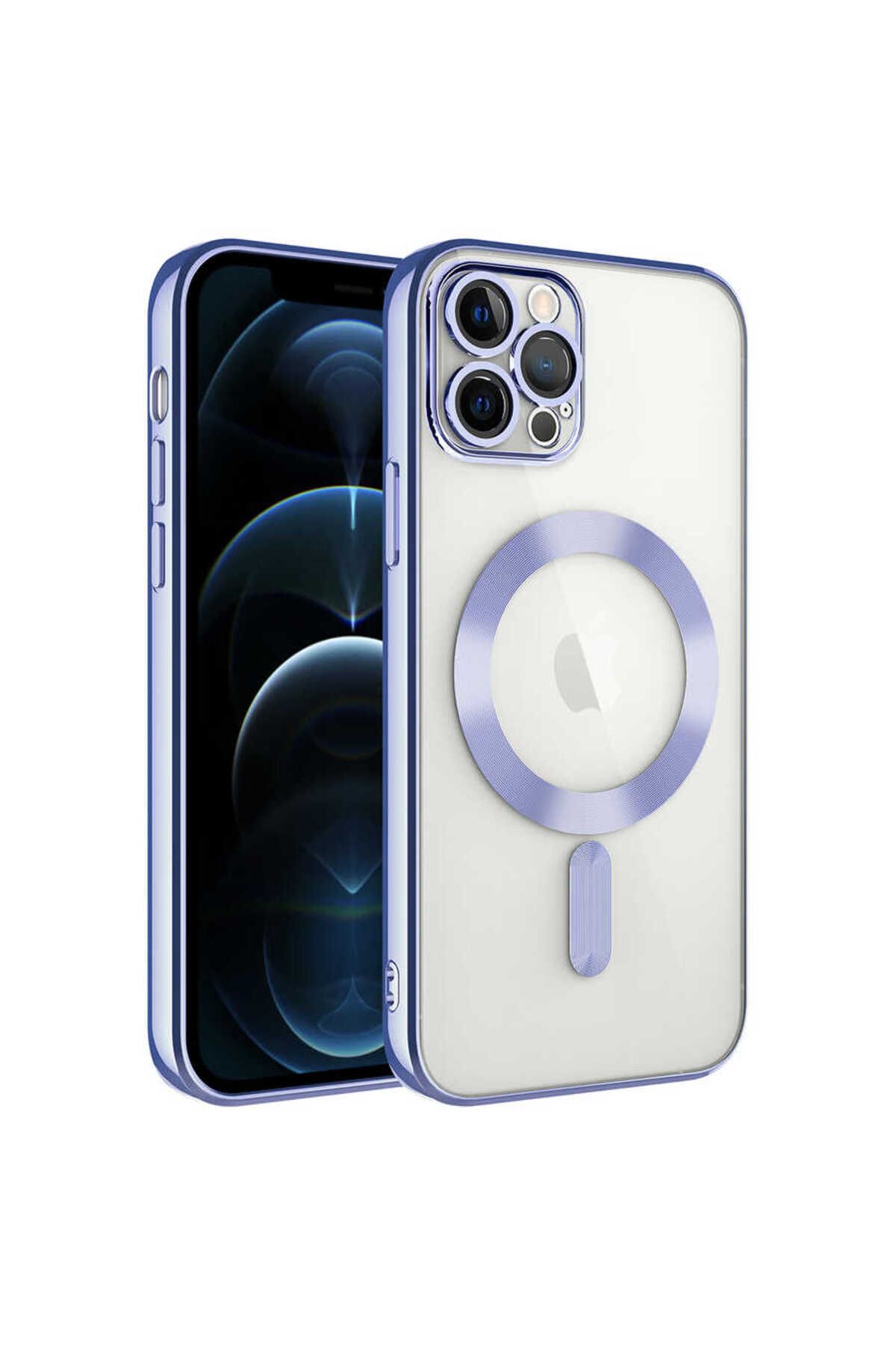 iPhone 11 Pro Max Uyumlu Kamera Korumalı Magsafe Wireless Şarj Özellikli Zore Demre Kılıf-Lila