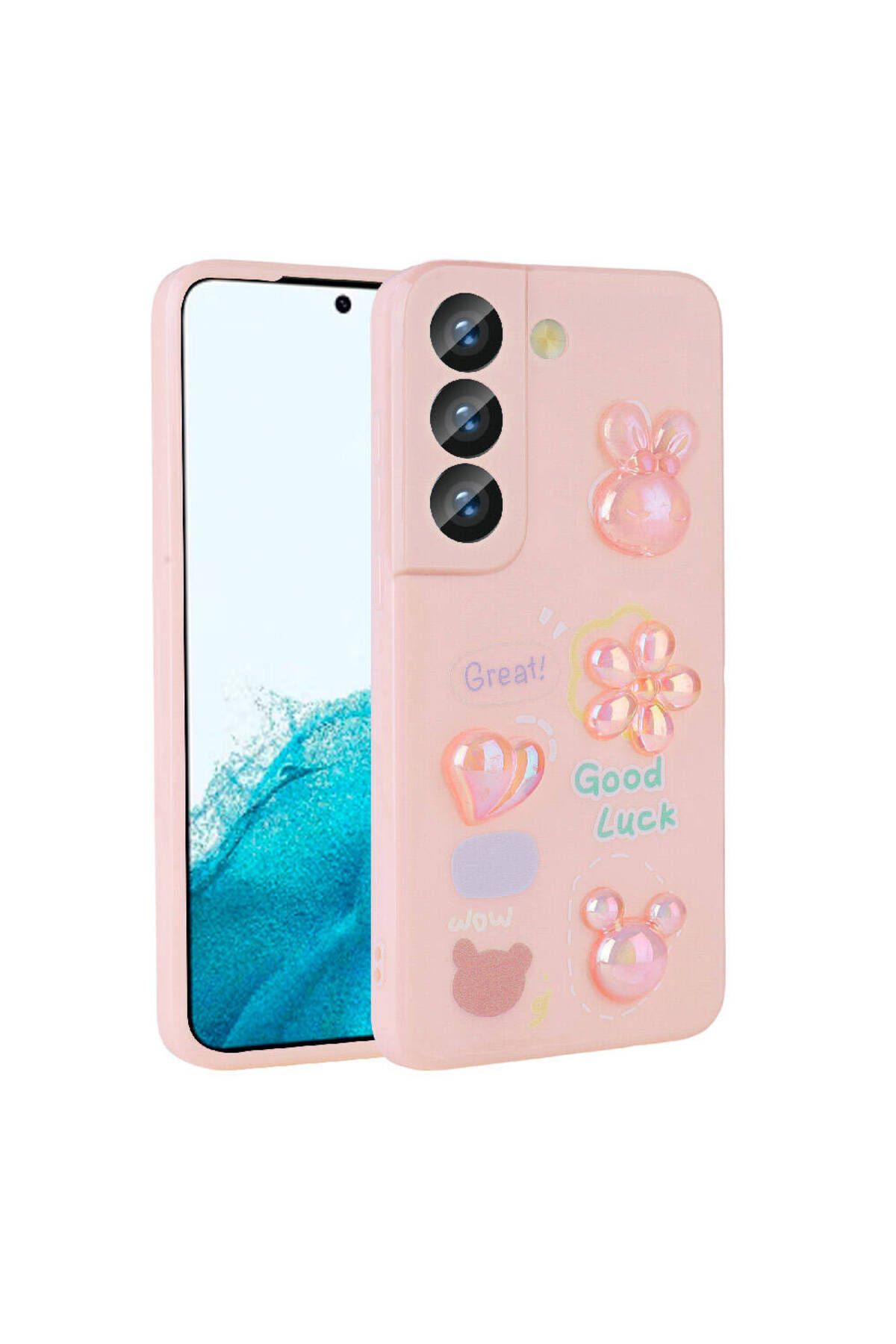Galaxy S21 FE Uyumlu Kabartma Figürlü Parlak Zore Toys Silikon Kılıf-Pembe
