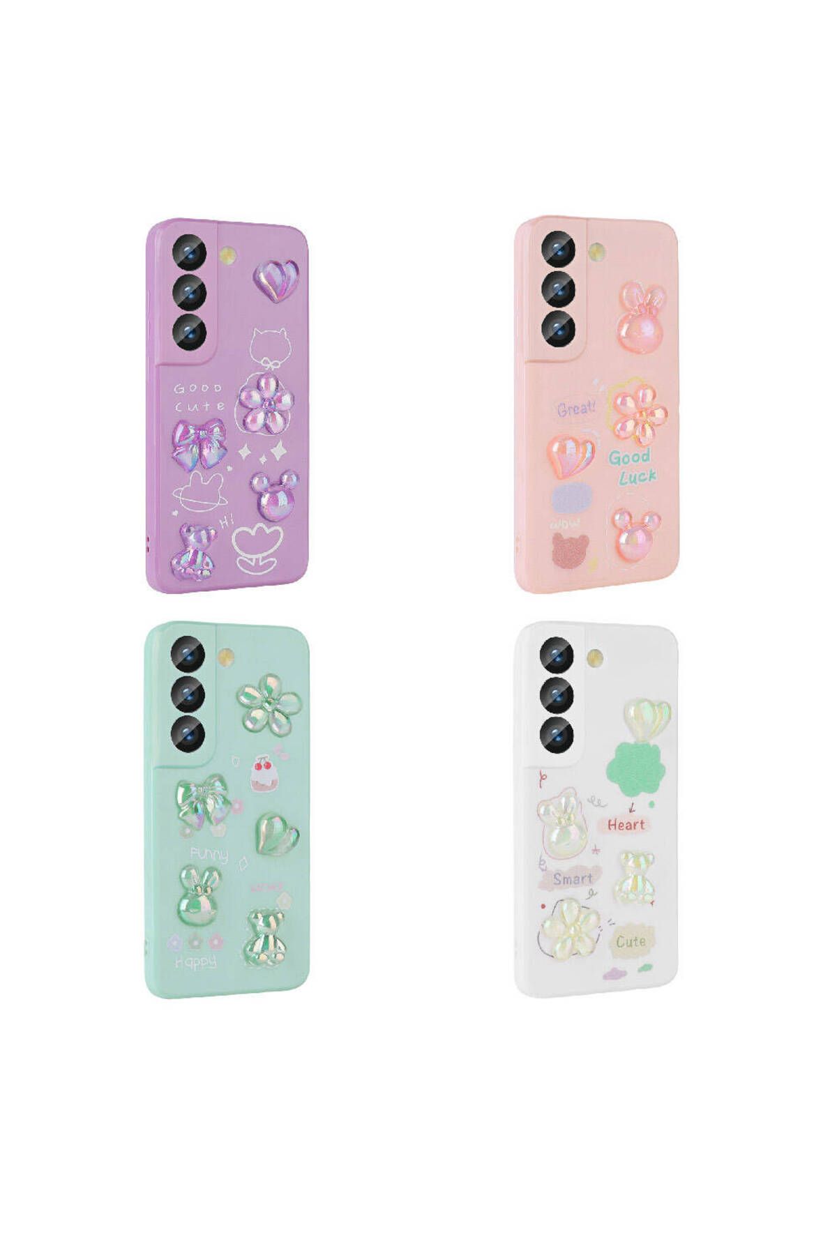 Galaxy S21 FE Uyumlu Kabartma Figürlü Parlak Zore Toys Silikon Kılıf-Pembe