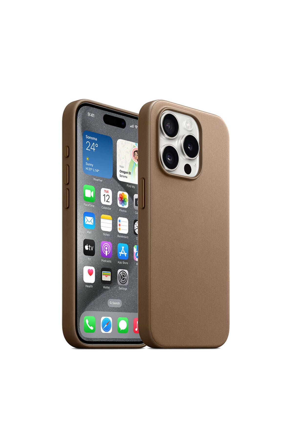 iPhone 15 Pro Uyumlu Zore Magsafe Şarj Özellikli Mikro Fiber Optimal Kılıf-Kahverengi
