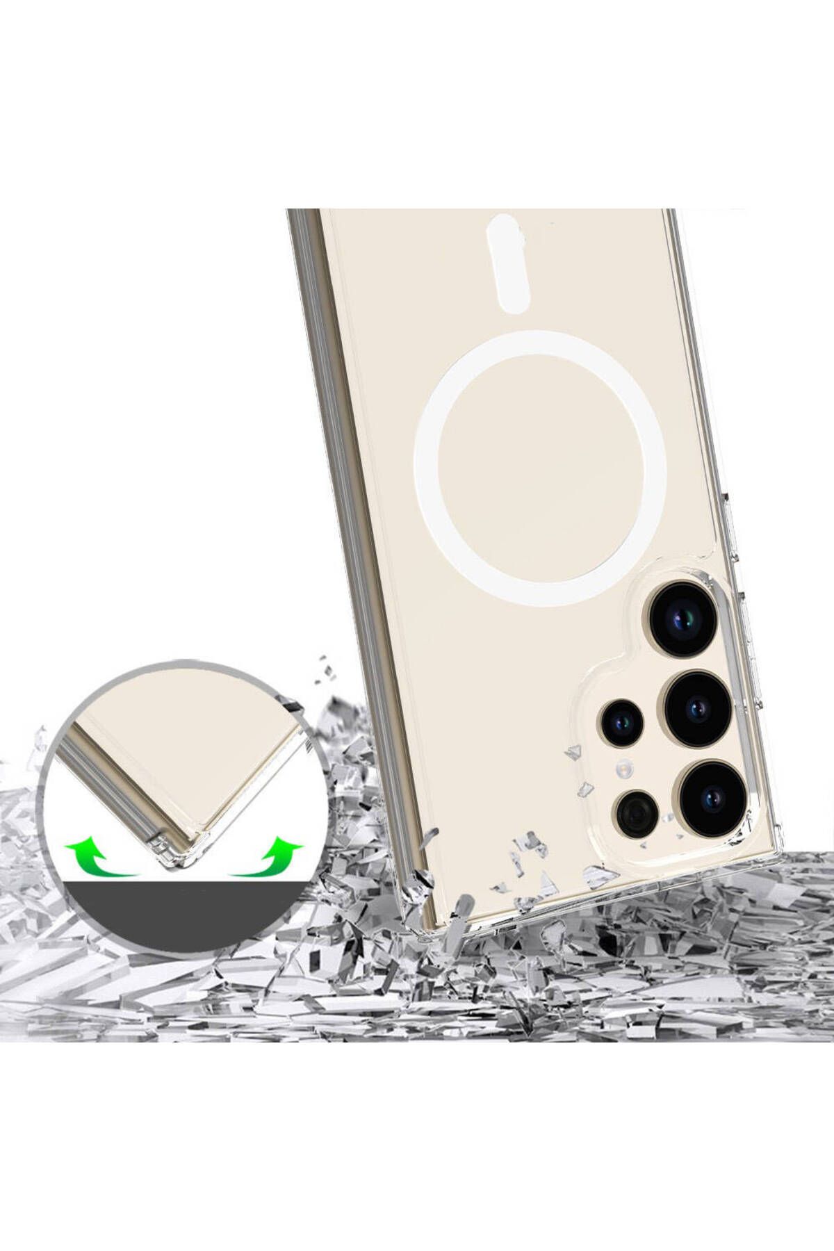 Galaxy S24 Ultra Uyumlu Zore Magsafe Şarj Özellikli Şeffaf Sert PC Zore Embos Kılıf-Renksiz Galaxy S24 Ultra Uyumlu Zore Magsafe Şarj Özellikli Şeffaf Sert PC Zore Embos Kılıf-Renksiz