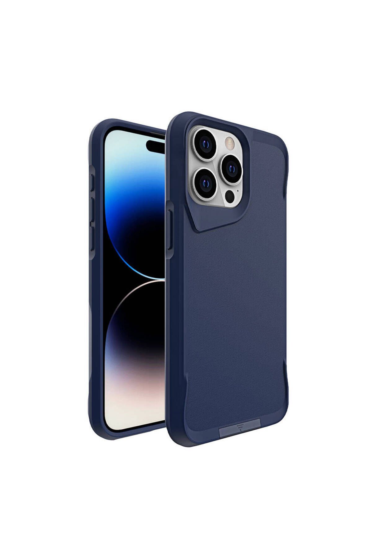 iPhone 15 Pro Uyumlu Zore Airbag Kenarlı T-Max Mat Standlı Kılıf-Lacivert