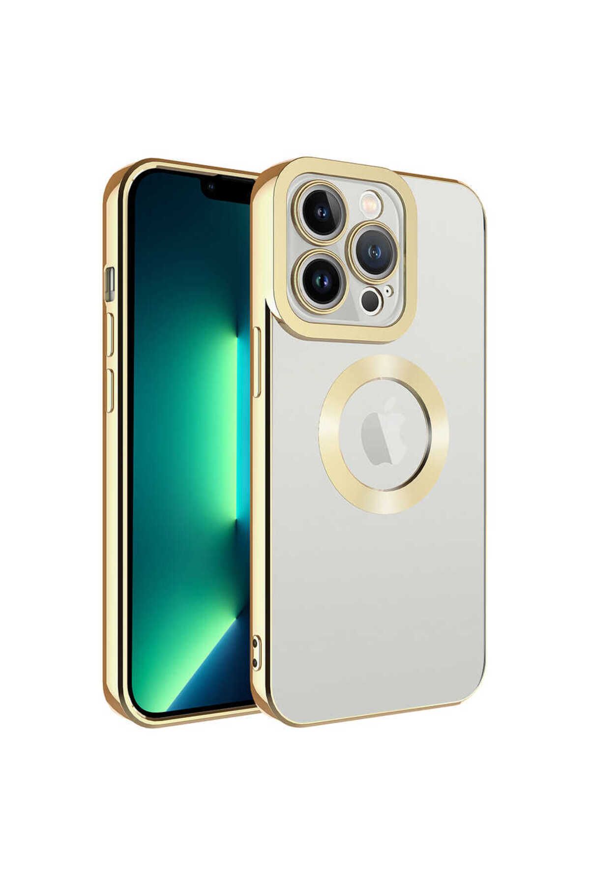 iPhone 11 Pro Max Uyumlu Kamera Korumalı Logo Gösteren Zore Omega Kılıf-Gold