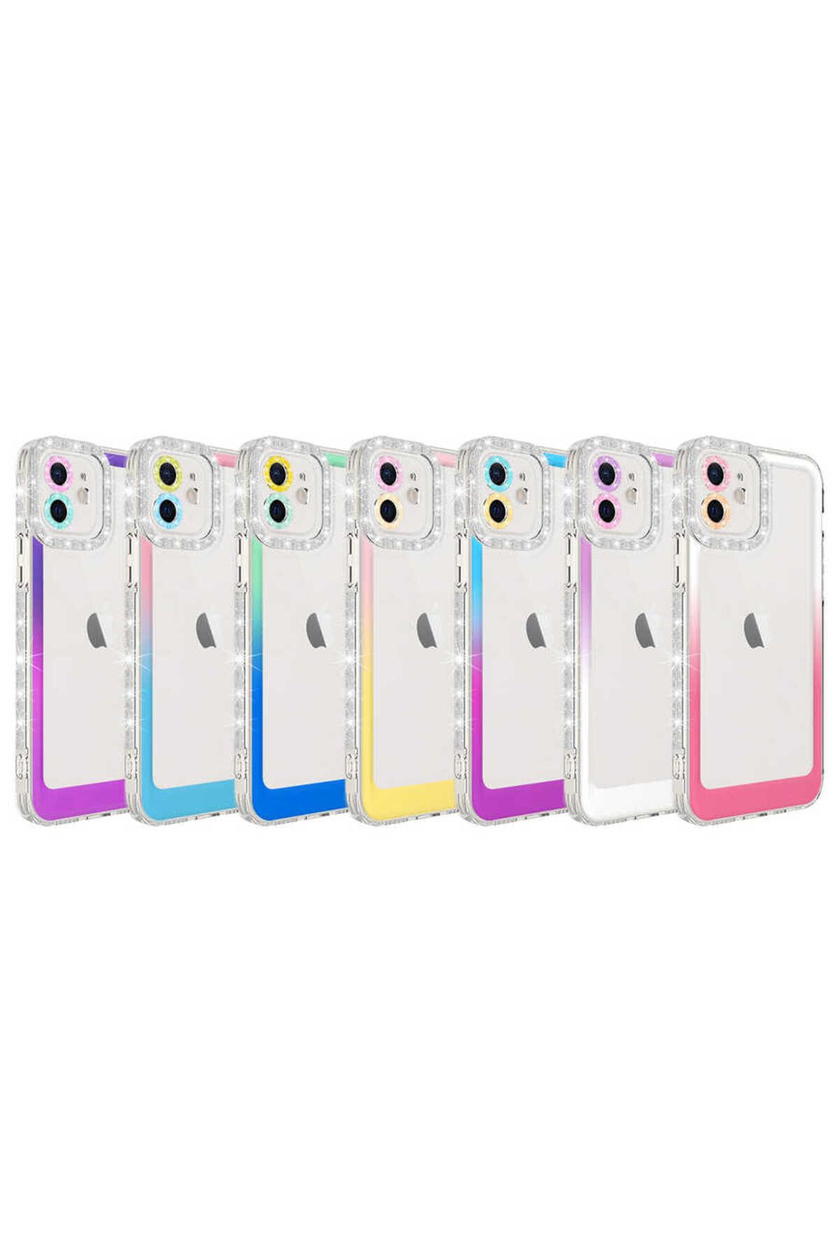 iPhone 11 Uyumlu Simli ve Renk Geçiş Tasarımlı LZore Korumalı Zore Park Kılıf-Mor-Beyaz