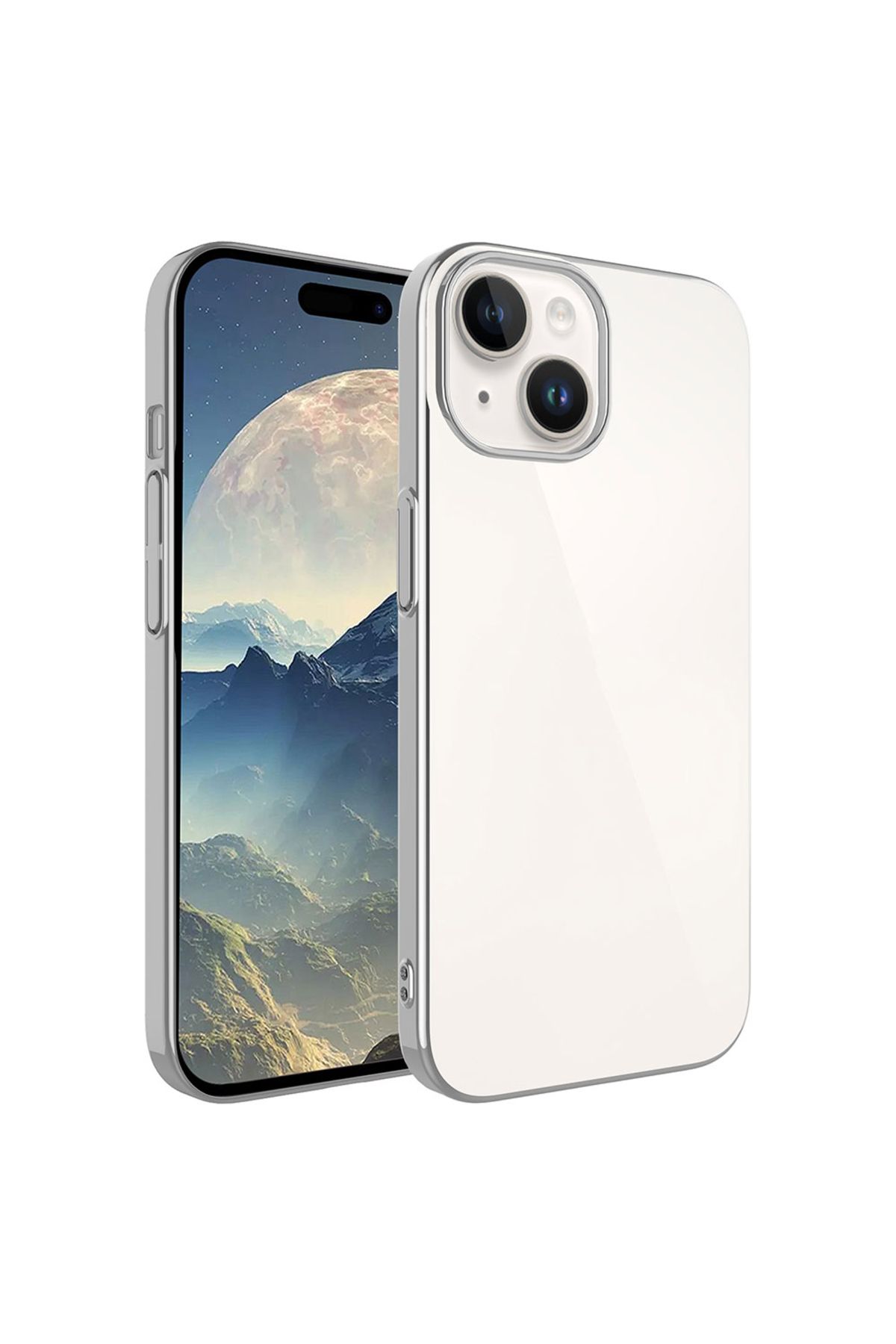 iPhone 15 Uyumlu Sert PC Renkli Çerçeveli Zore Riksos Kılıf-Koyu Gri