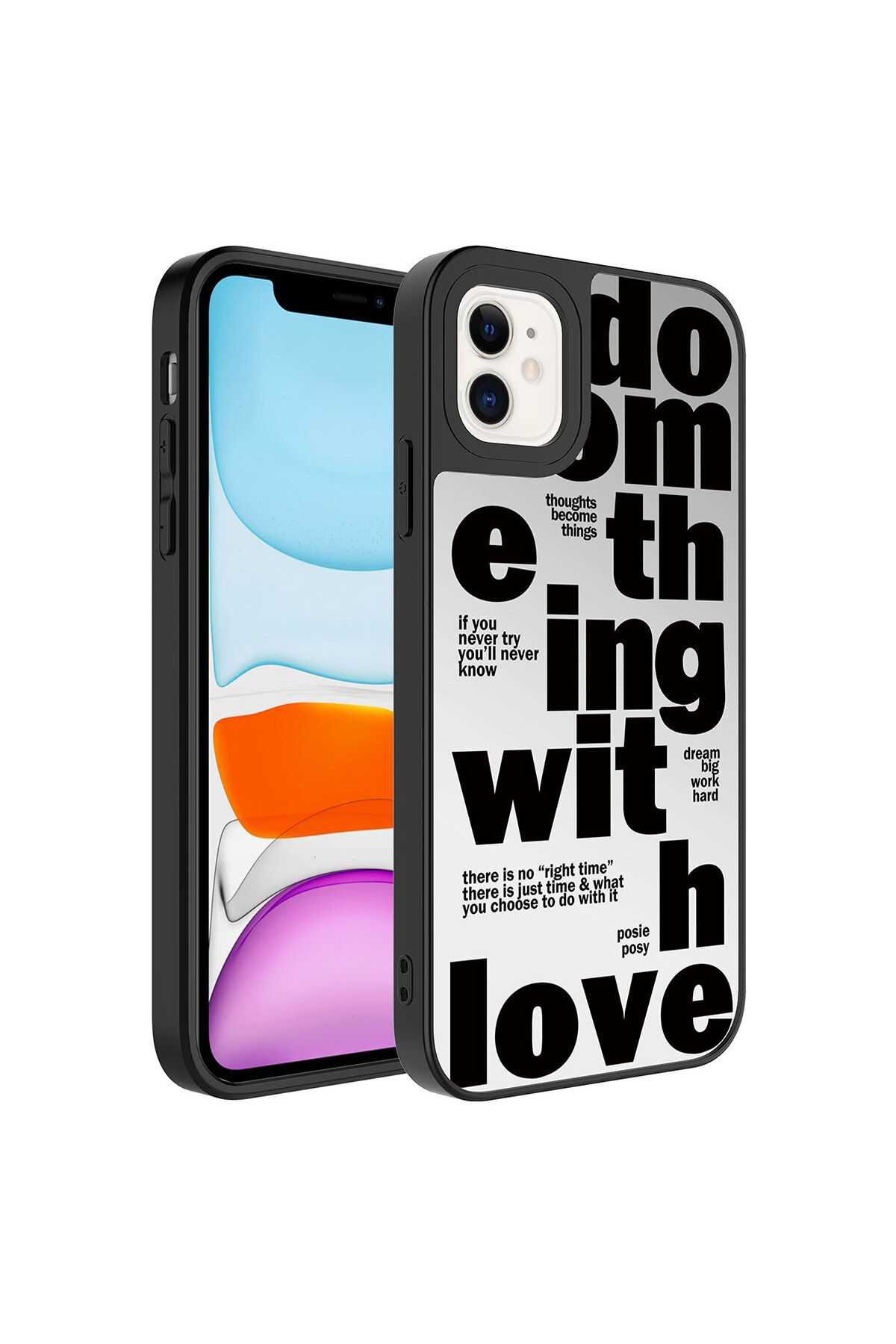 iPhone 11 Uyumlu Aynalı Desenli Kamera Korumalı Parlak Zore Mirror Kılıf-Love