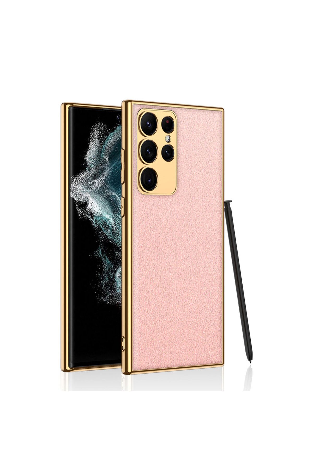 Galaxy S23 Ultra Uyumlu Deri Görünümlü Kenarları Elektroplating Kaplama Zore Fizyon Kılıf-Pe