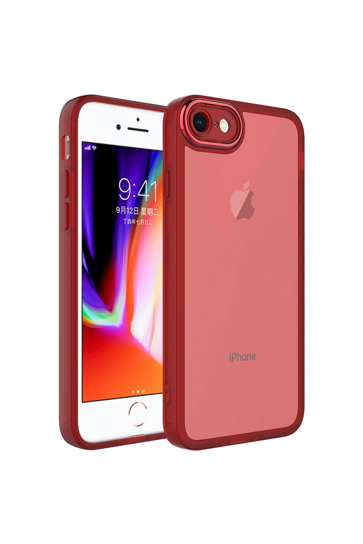 iPhone SE 2022 Uyumlu Kamera Korumalı Transparan Zore Post Kılıf-Kırmızı