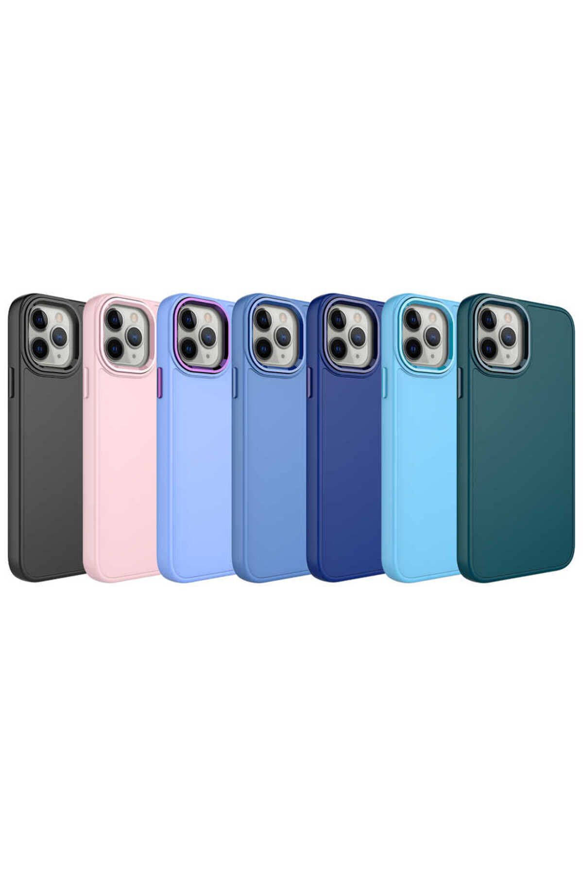 iPhone 12 Pro Max Uyumlu Metal Çerçeve ve Buton Tasarımlı Silikon Zore Luna Kılıf-Lacivert