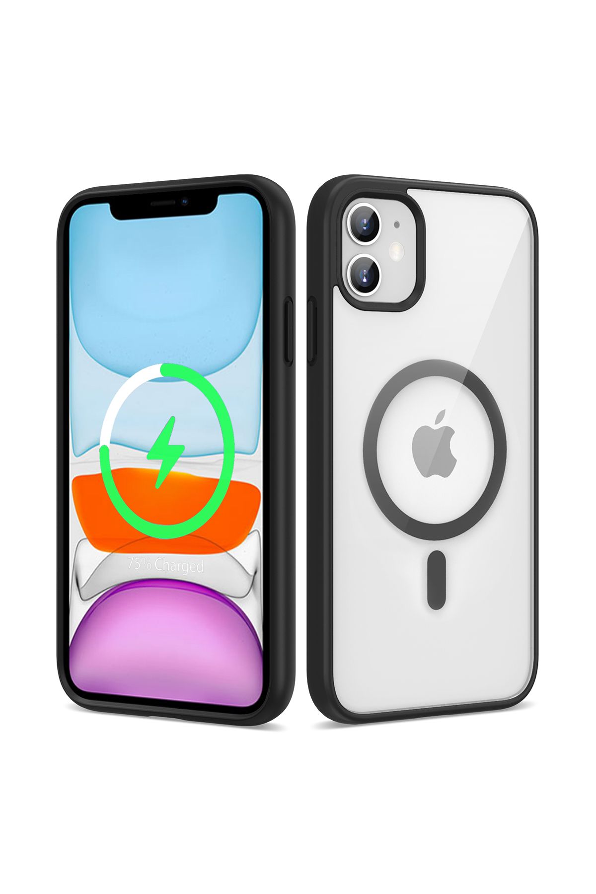 iPhone 11 Uyumlu Magsafe Wireless Şarj Özellikli Silikon Zore Ege Kılıf-Siyah