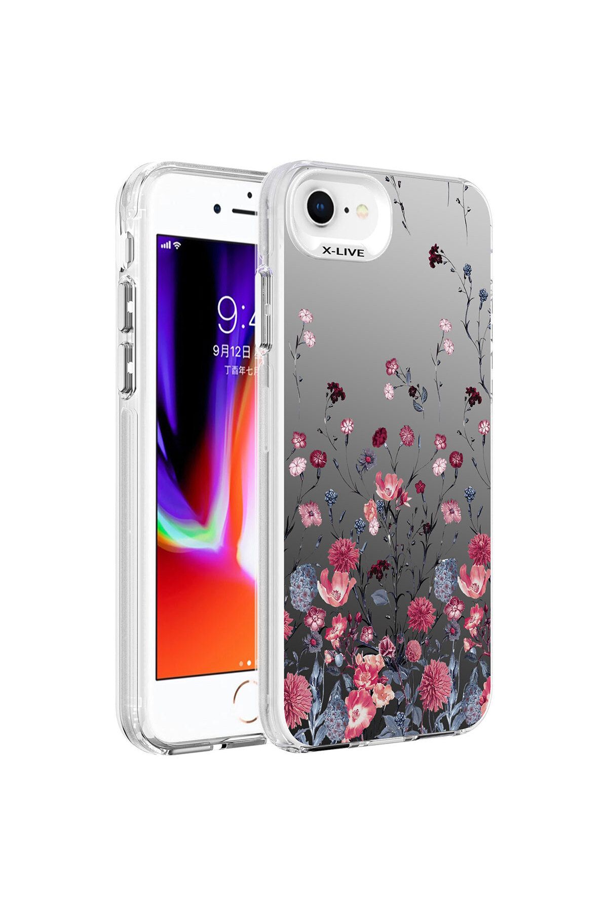 iPhone SE 2022 Uyumlu Desenli Zore Silver Sert Kılıf-Çiçek