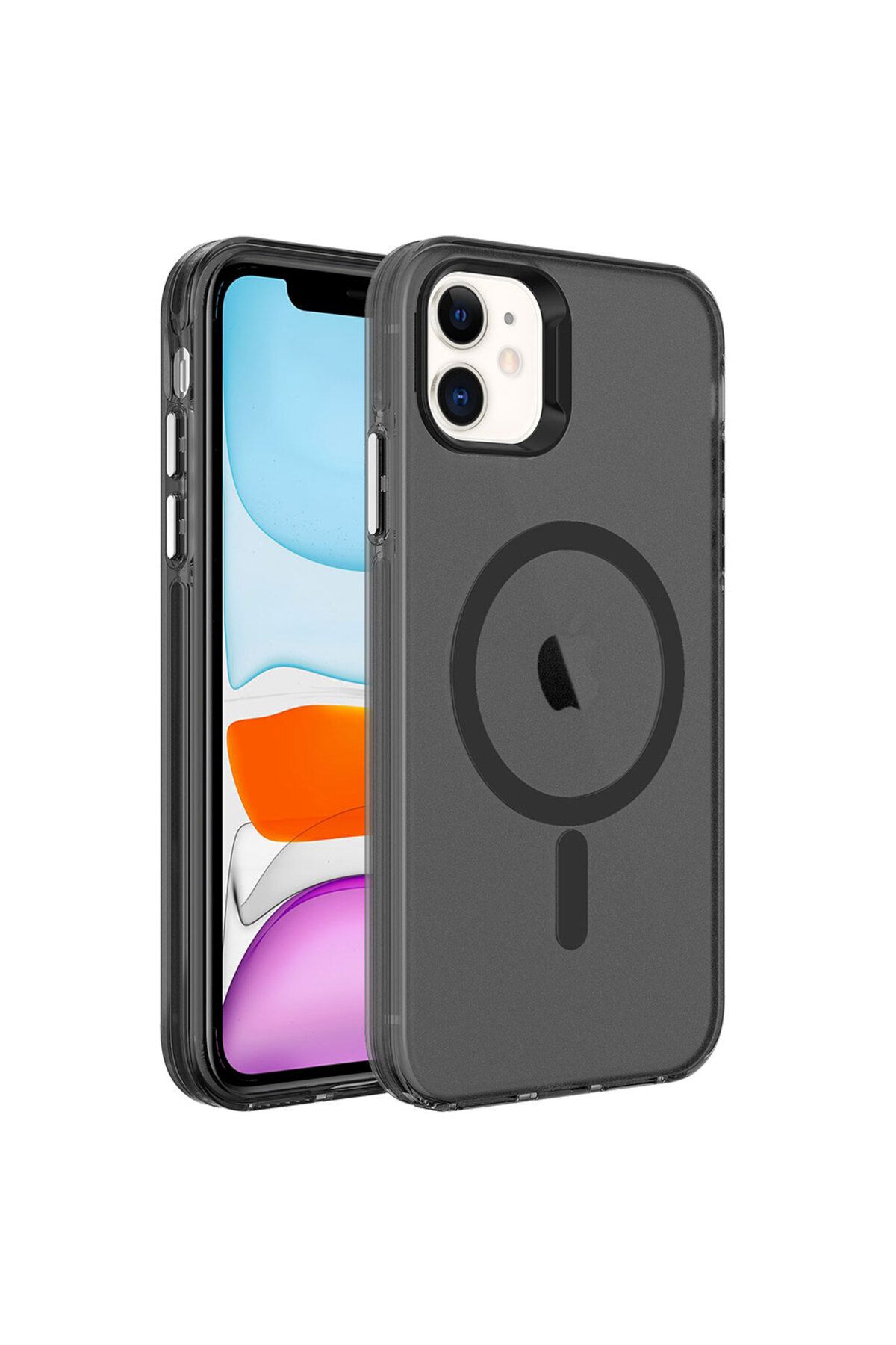 iPhone 11 Uyumlu Zore Magsafe Şarj Özellikli Buzlu Transparan C-Pro Sert Kılıf-Siyah