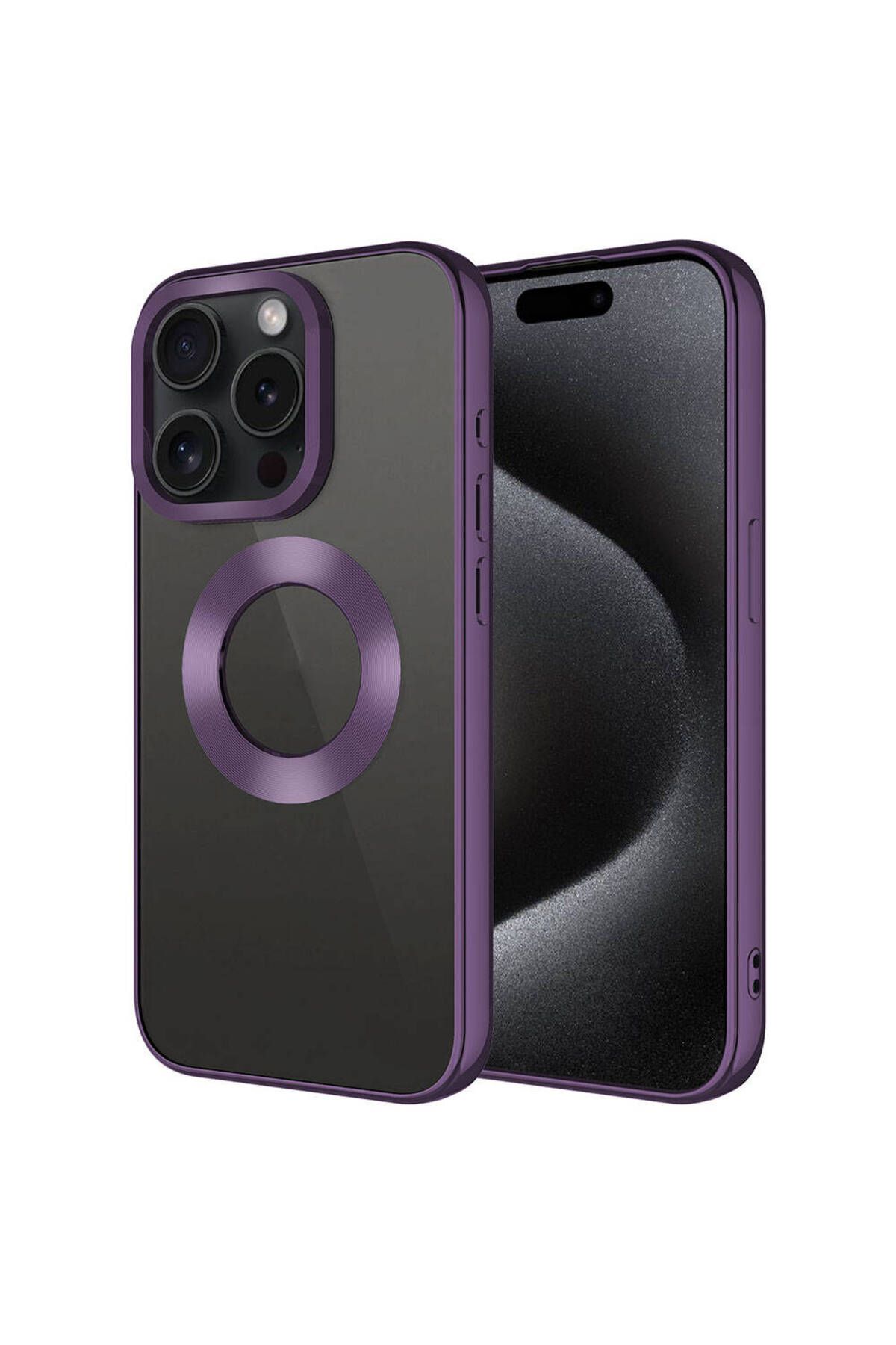 iPhone 15 Pro Uyumlu Tek Kamera Çerçeveli Logo Gösteren Zore Omega Kılıf-Derin Mor