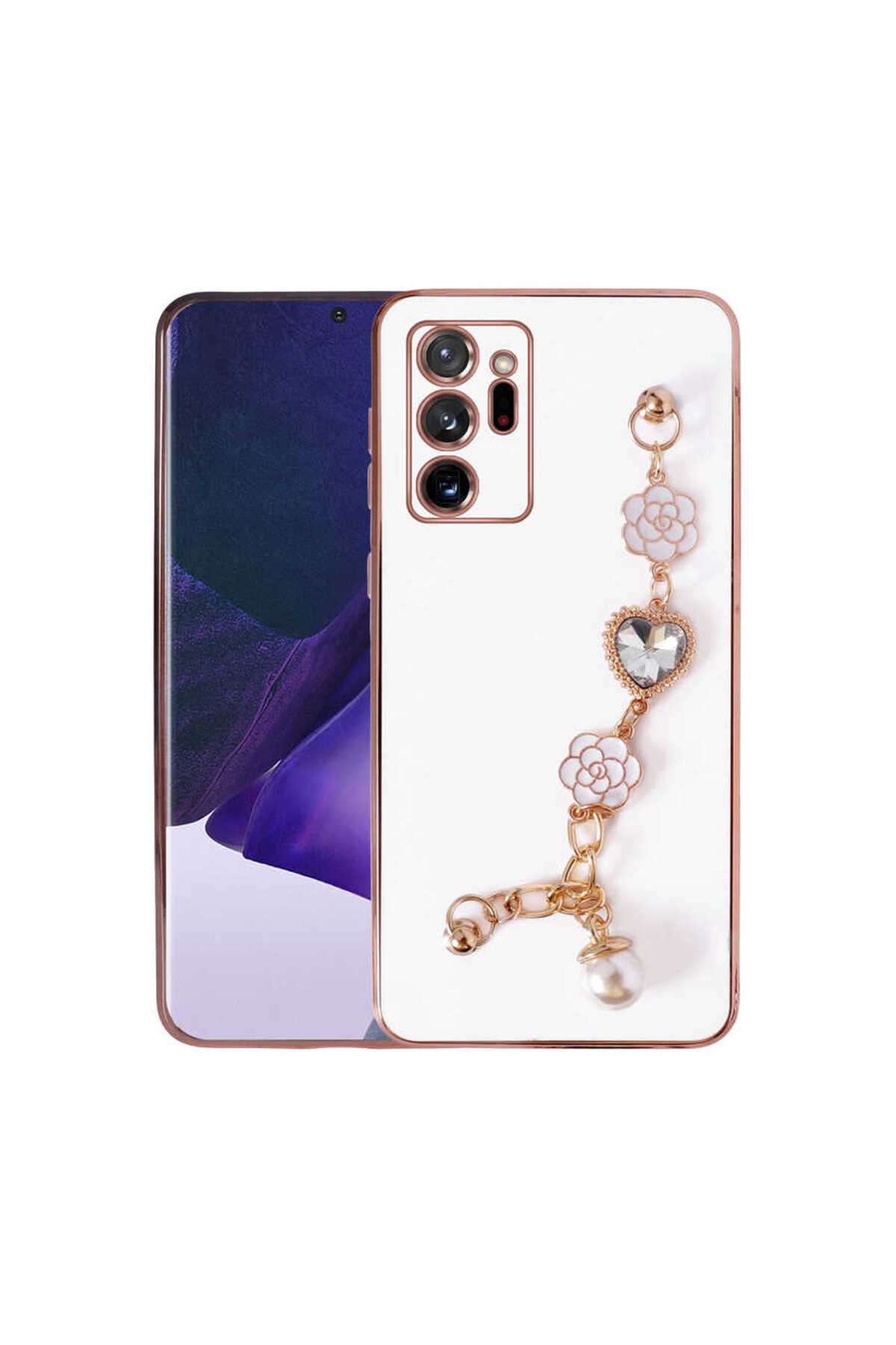 Galaxy Note 20 Ultra Uyumlu El Tutamaçlı Kamera Korumalı Zore Taka Silikon Kılıf-Beyaz