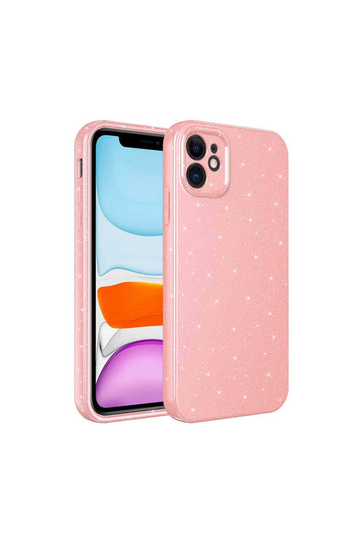 iPhone 11 Uyumlu Kamera Korumalı Simli Lüks Zore Koton Kılıf-Pembe