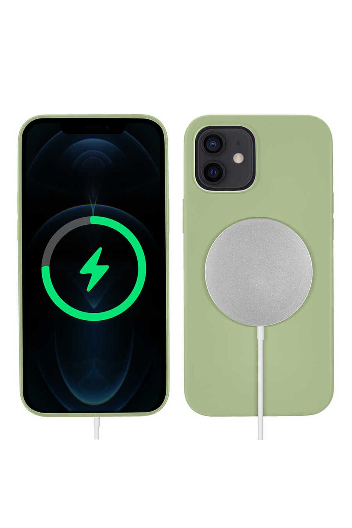 iPhone 12 Mini Uyumlu Zore Silksafe Wireless Kılıf-Açık Yeşil