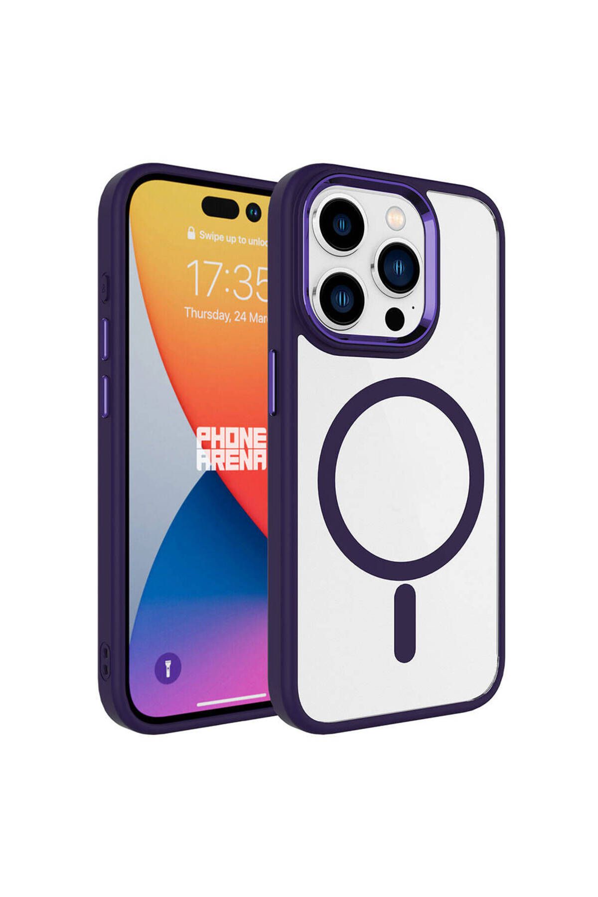 iPhone 15 Pro Uyumlu Wireless Şarj Özellikli Zore Krom Magsafe Silikon Kılıf-Derin Mor