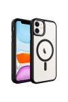 iPhone 11 Uyumlu Wireless Şarj Özellikli Zore Krom Magsafe Silikon Kılıf-Siyah iPhone 11 Uyumlu Wireless Şarj Özellikli Zore Krom Magsafe Silikon Kılıf-Siyah