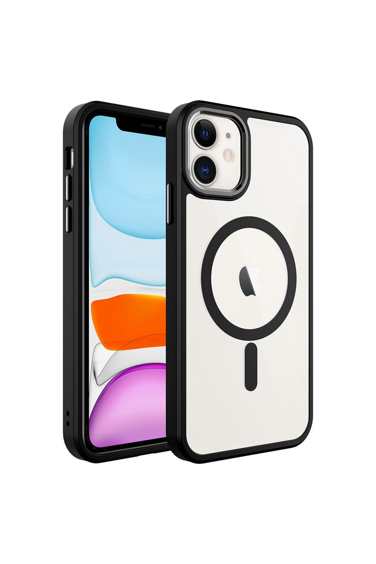 iPhone 11 Uyumlu Wireless Şarj Özellikli Zore Krom Magsafe Silikon Kılıf-Siyah iPhone 11 Uyumlu Wireless Şarj Özellikli Zore Krom Magsafe Silikon Kılıf-Siyah