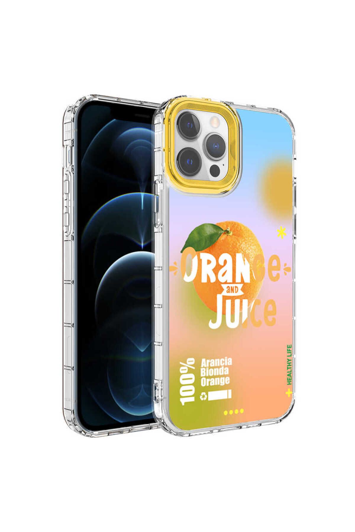 iPhone 12 Pro Max Uyumlu Kamera Korumalı Renkli Desenli Sert Silikon Zore Korn Kılıf-NO3