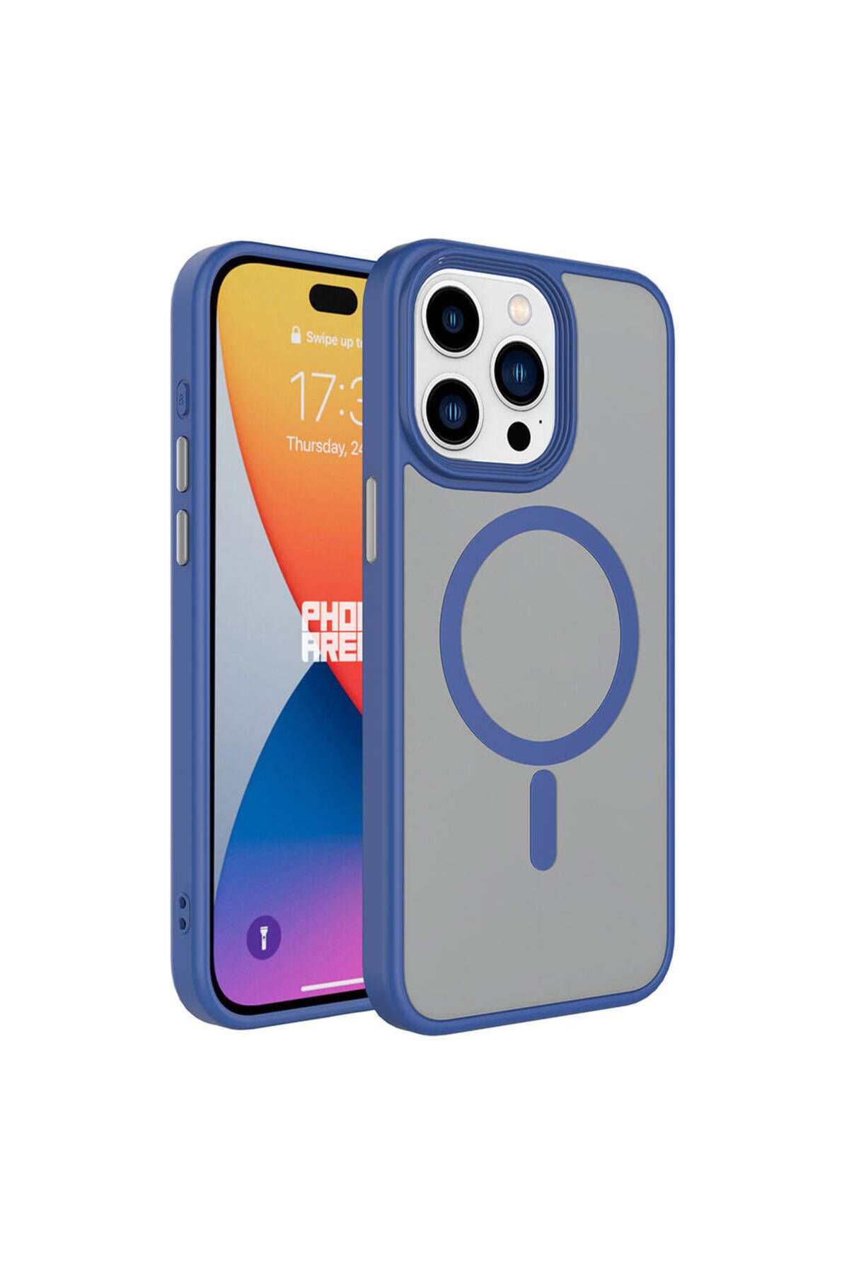 iPhone 15 Pro Uyumlu Mat Arka Yüzey Wireless Şarj Özellikli Zore Flet Magsafe Kılıf-Mavi