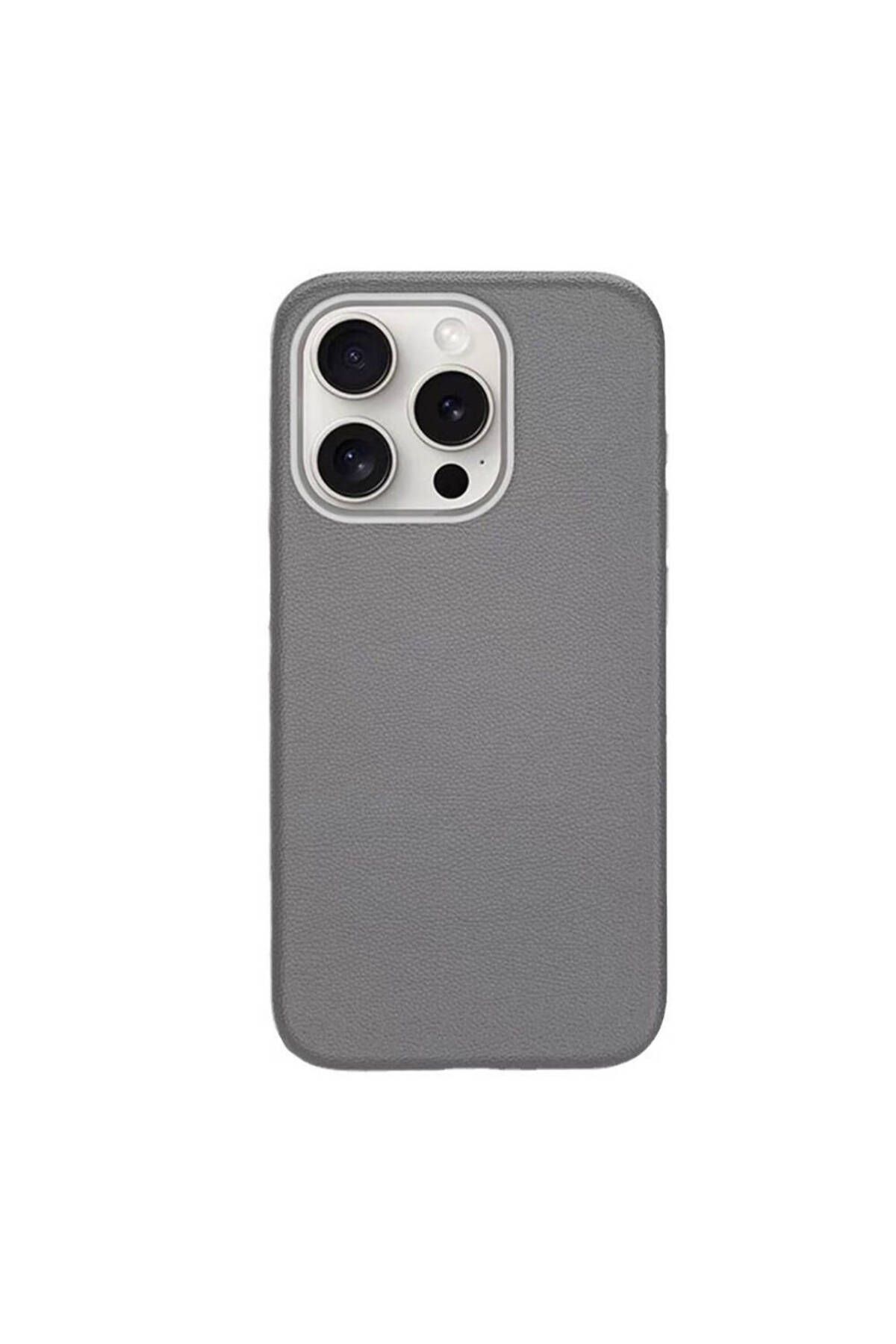 iPhone 15 Pro Max Kılıf Magsafe Şarj Özellikli PU Deri Zore Adora Kapak-Koyu Gri