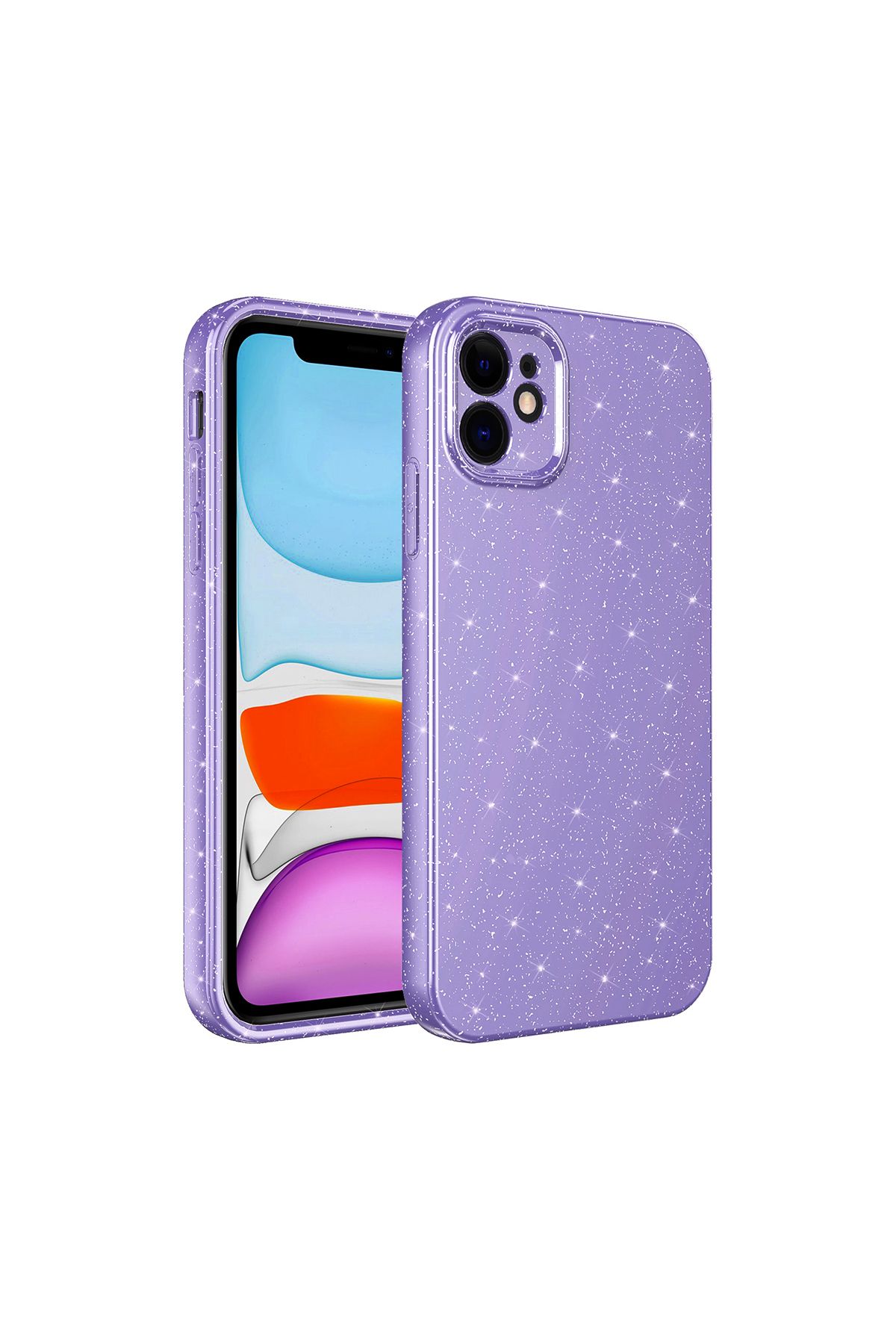 iPhone 11 Uyumlu Kamera Korumalı Simli Lüks Zore Koton Kılıf-Mor