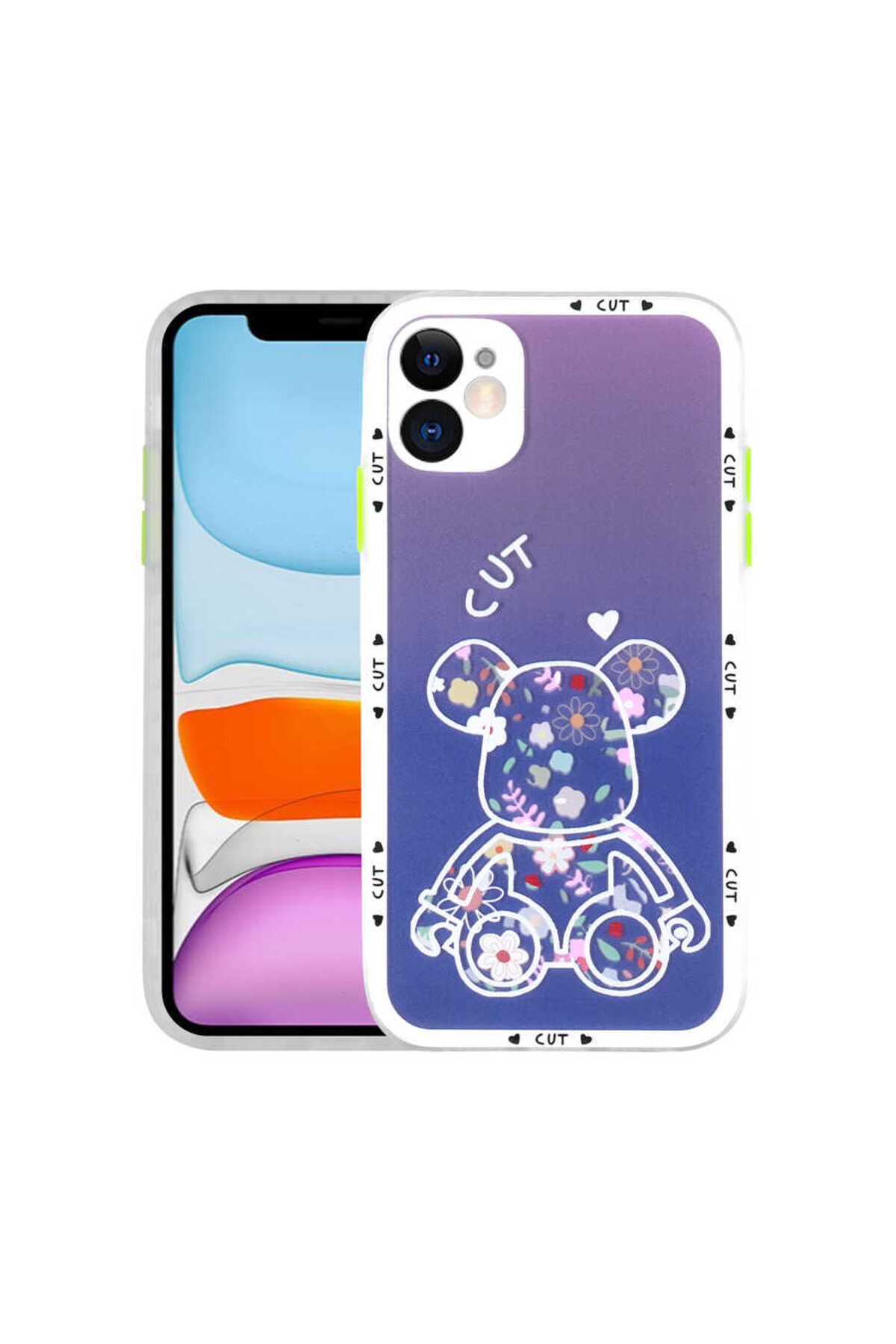 iPhone 11 Uyumlu Kamera Korumalı Desenli Sert Zore Hess Kılıf-NO3