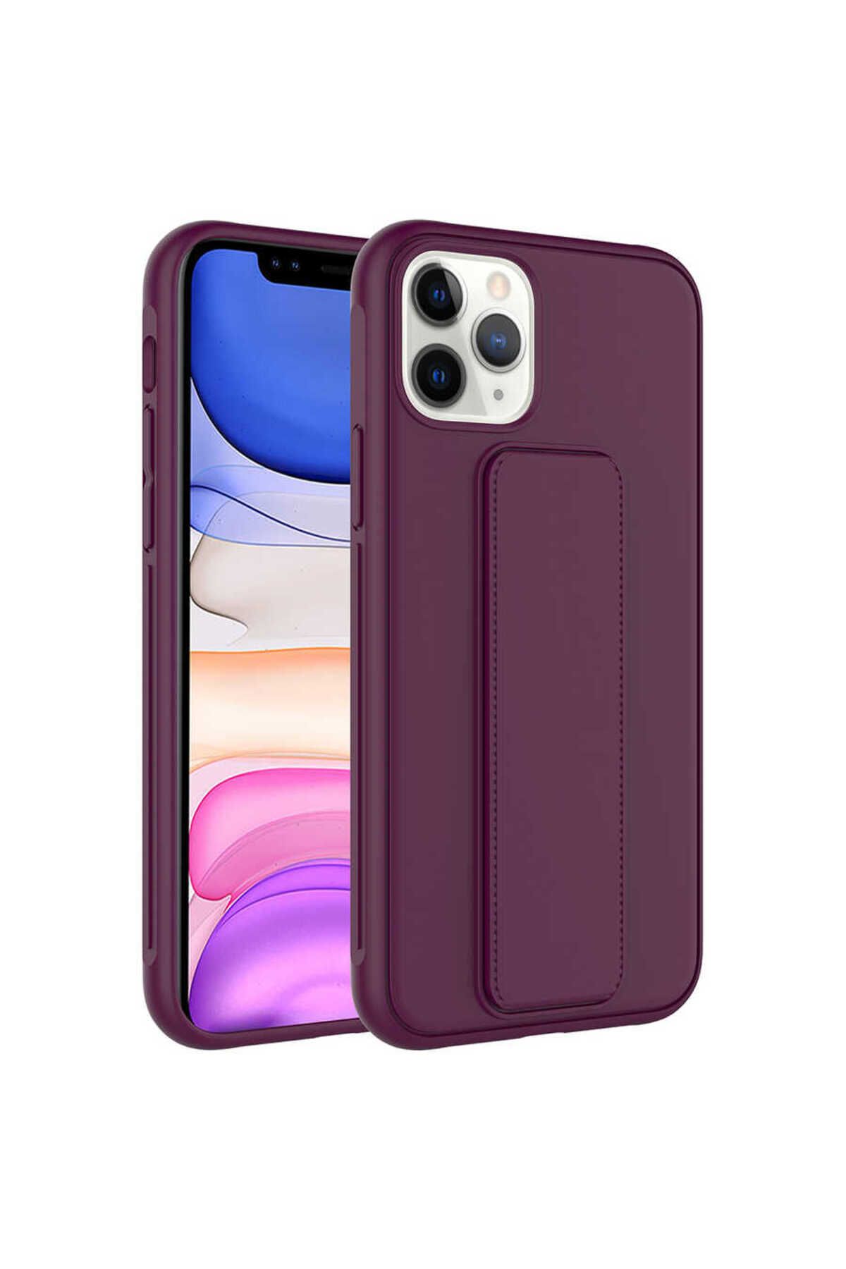 iPhone 11 Pro Max Uyumlu Zore Qstand Kılıf-Mürdüm