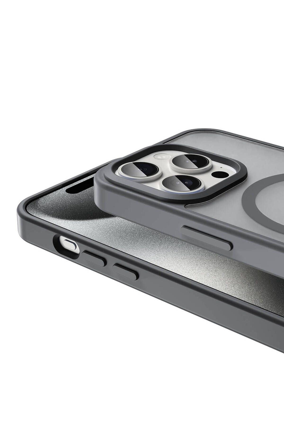 iPhone 15 Pro Max Kılıf Magsafe Şarj Özellikli Mat Arka Yüzey Zore Sio Kapak-Siyah