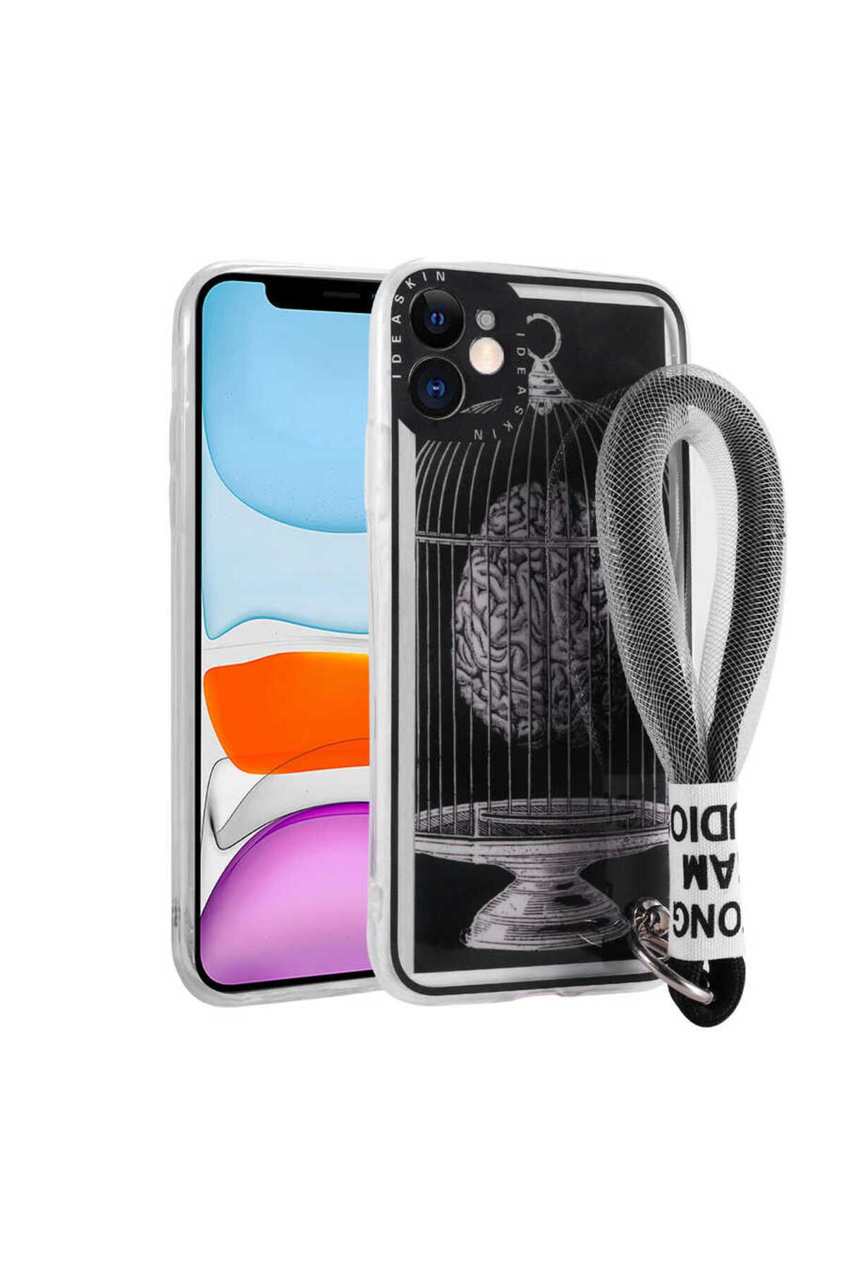 iPhone 11 Uyumlu Desenli El Askılı İpli Zore Astana Silikon Kılıf-Kafes