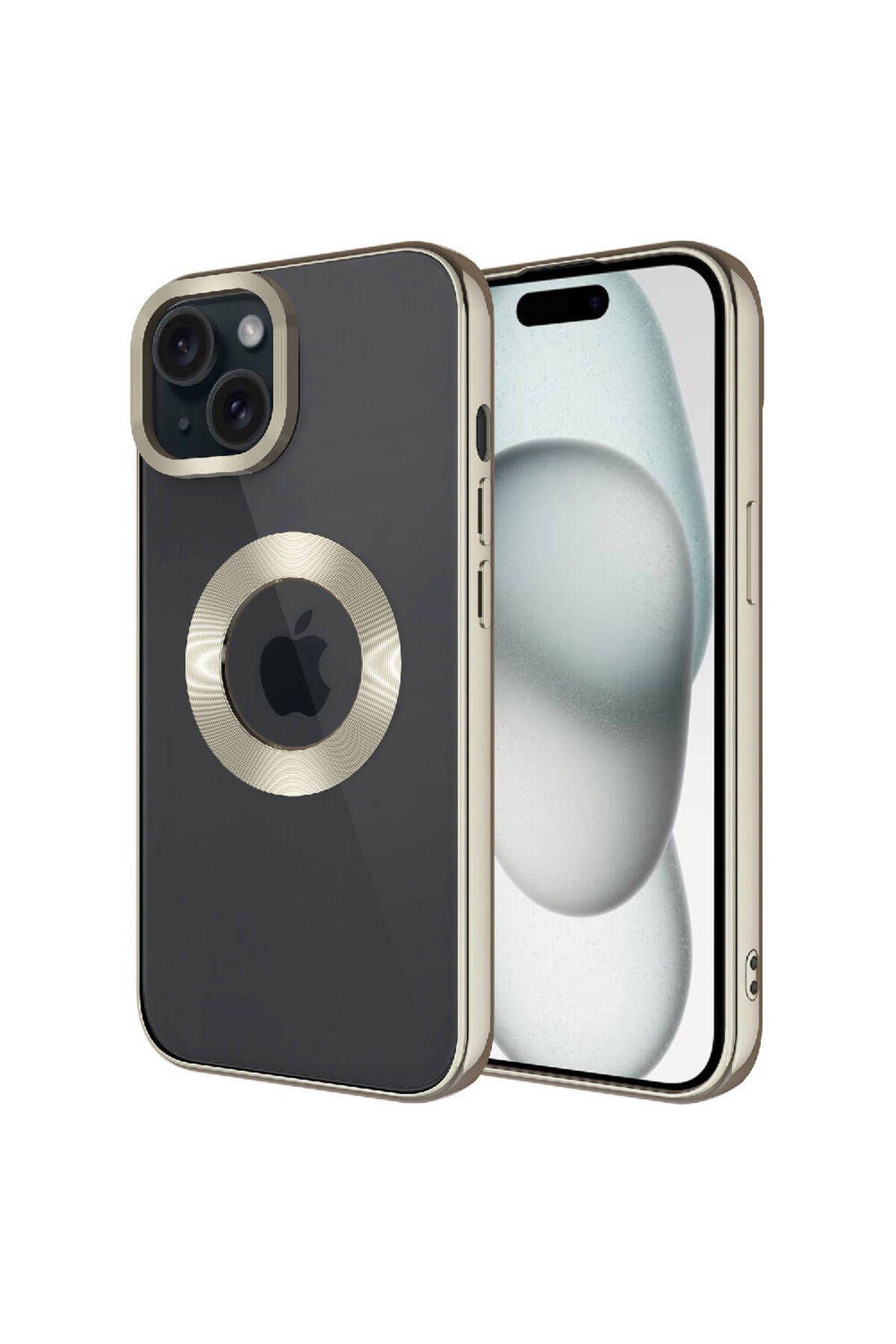 iPhone 15 Uyumlu Kamera Korumalı Logo Gösteren Zore Omega Kılıf-Titanyum