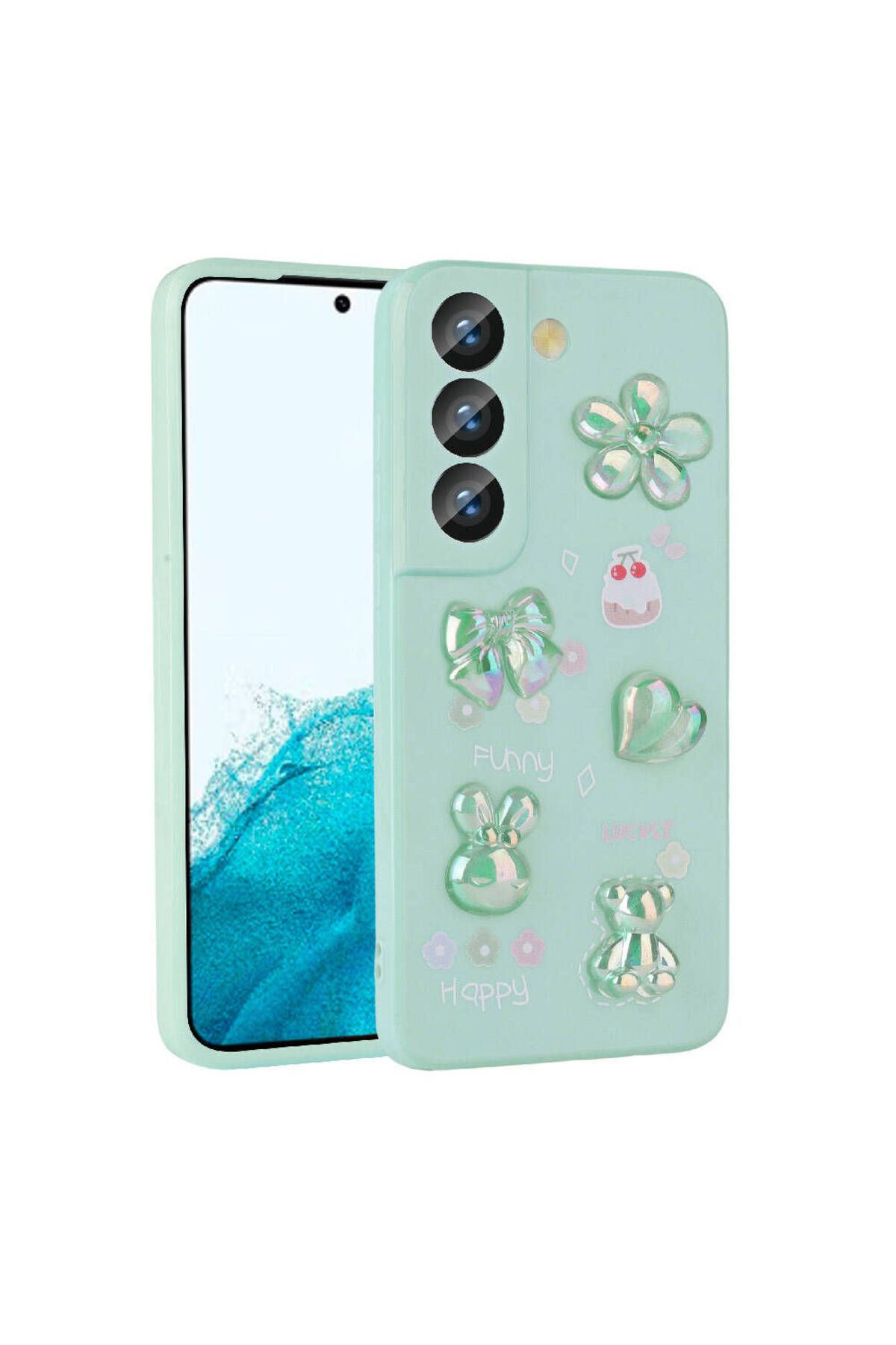 Galaxy S21 FE Uyumlu Kabartma Figürlü Parlak Zore Toys Silikon Kılıf-Açık Yeşil