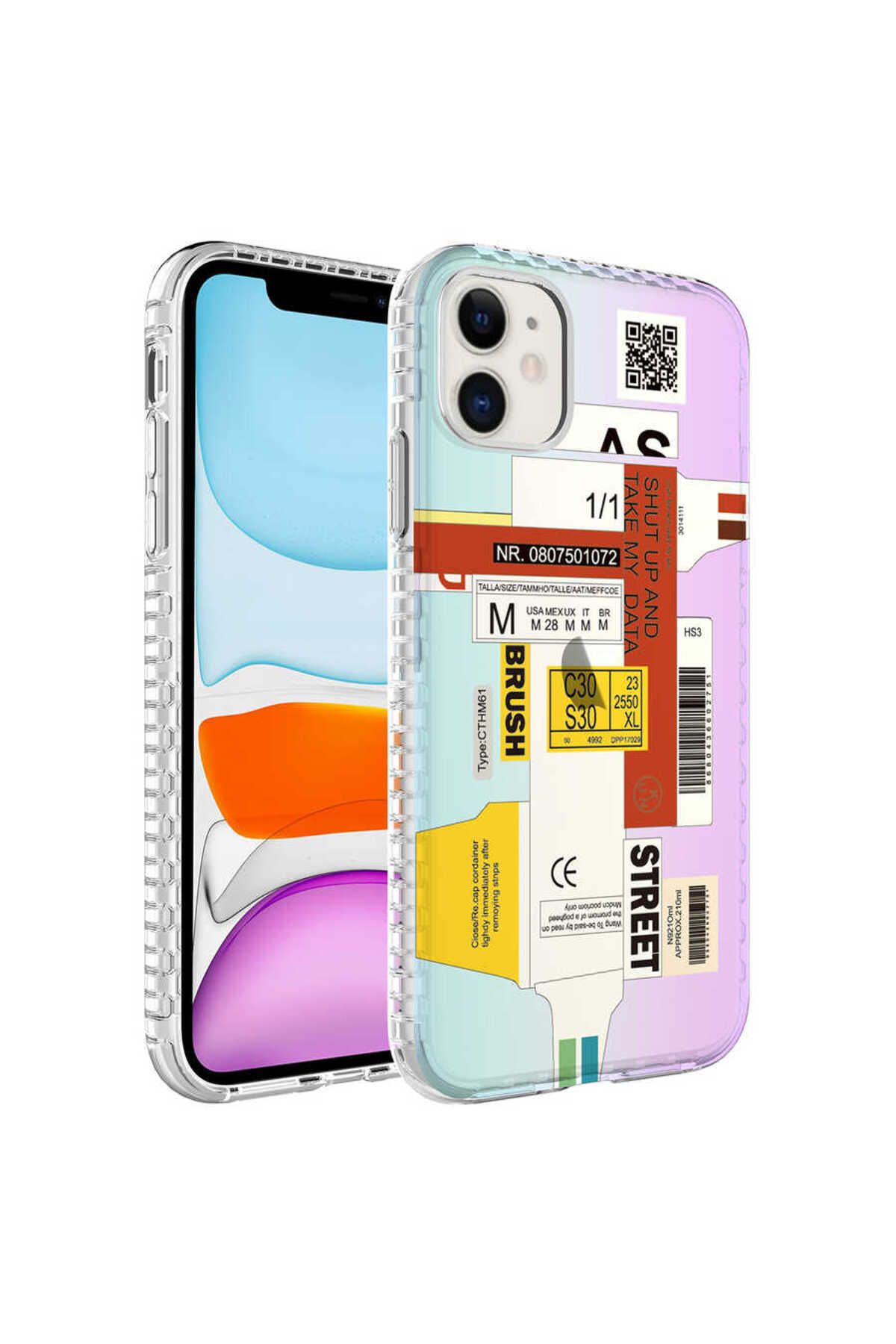 iPhone 11 Uyumlu Airbag Kenarlı Renkli Desenli Silikon Zore Elegans Kılıf-NO2
