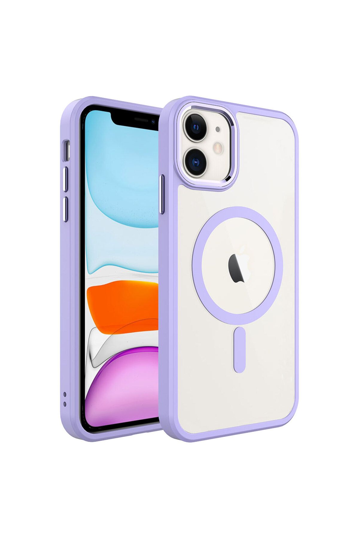 iPhone 11 Uyumlu Wireless Şarj Özellikli Zore Krom Magsafe Silikon Kılıf-Lila iPhone 11 Uyumlu Wireless Şarj Özellikli Zore Krom Magsafe Silikon Kılıf-Lila