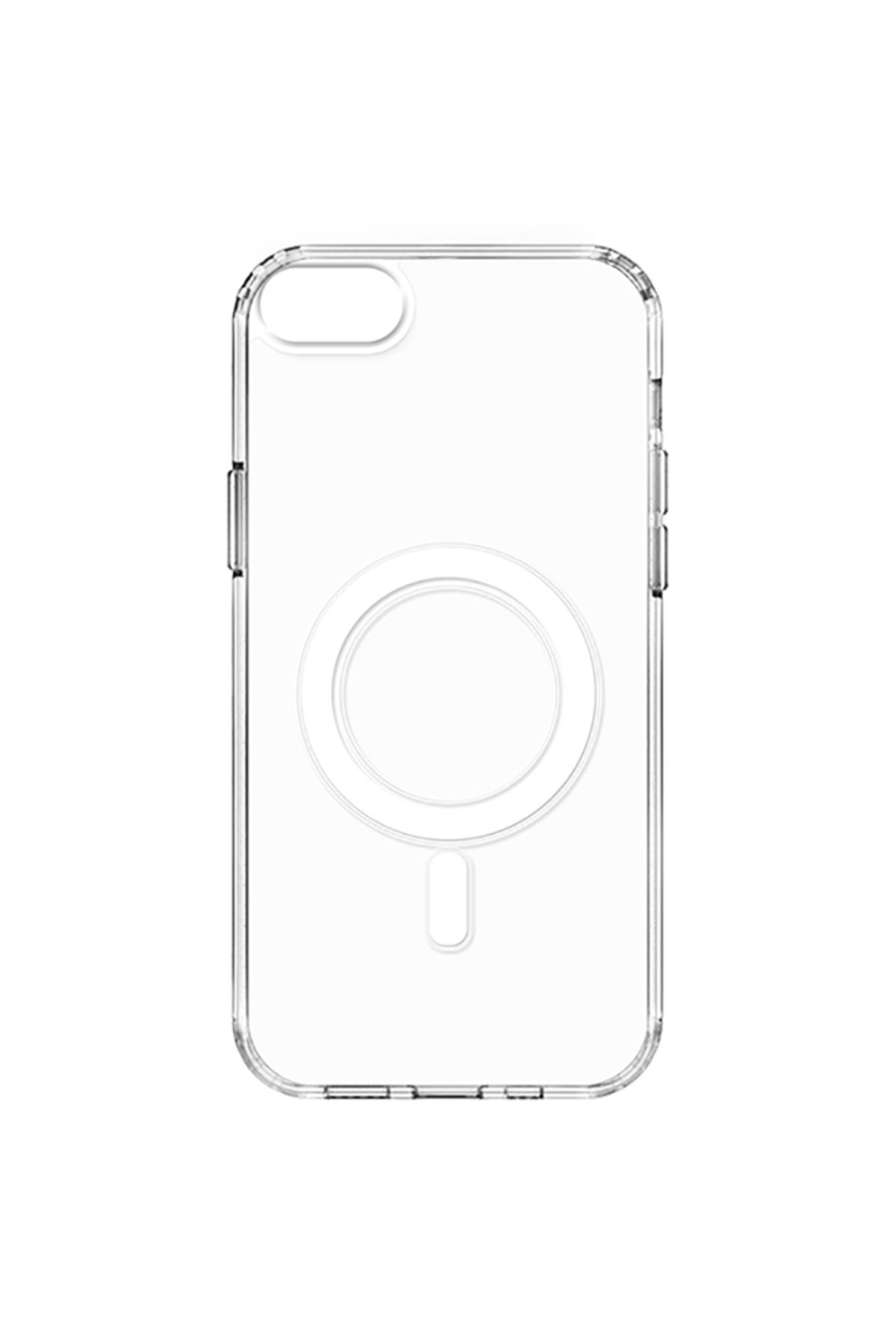 iPhone SE 2022 Uyumlu Magsafe Şarj Özellikli Şeffaf Sert PC Zore Embos Kılıf-Renksiz