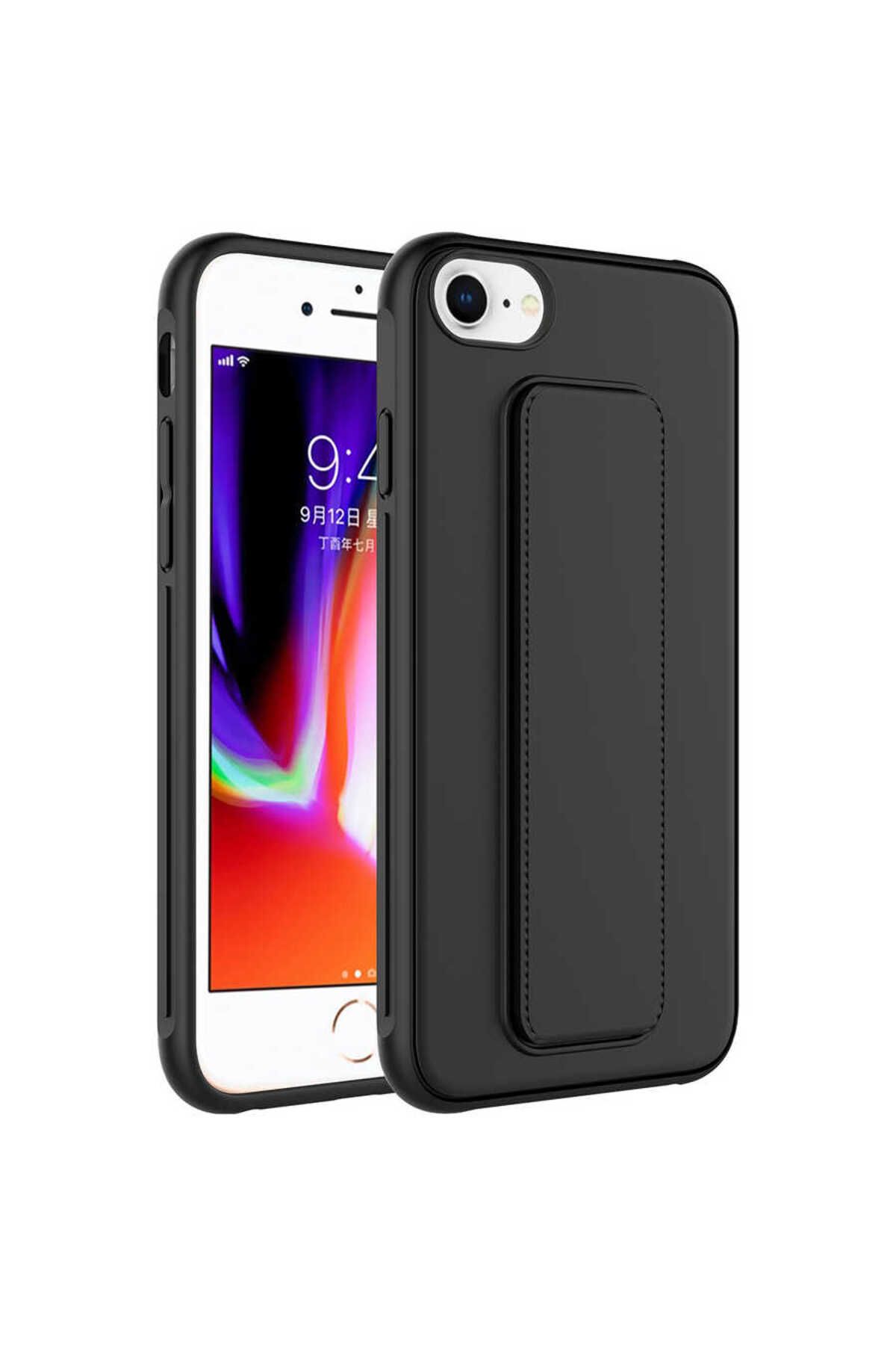 iPhone SE 2022 Uyumlu Zore Qstand Kılıf-Siyah
