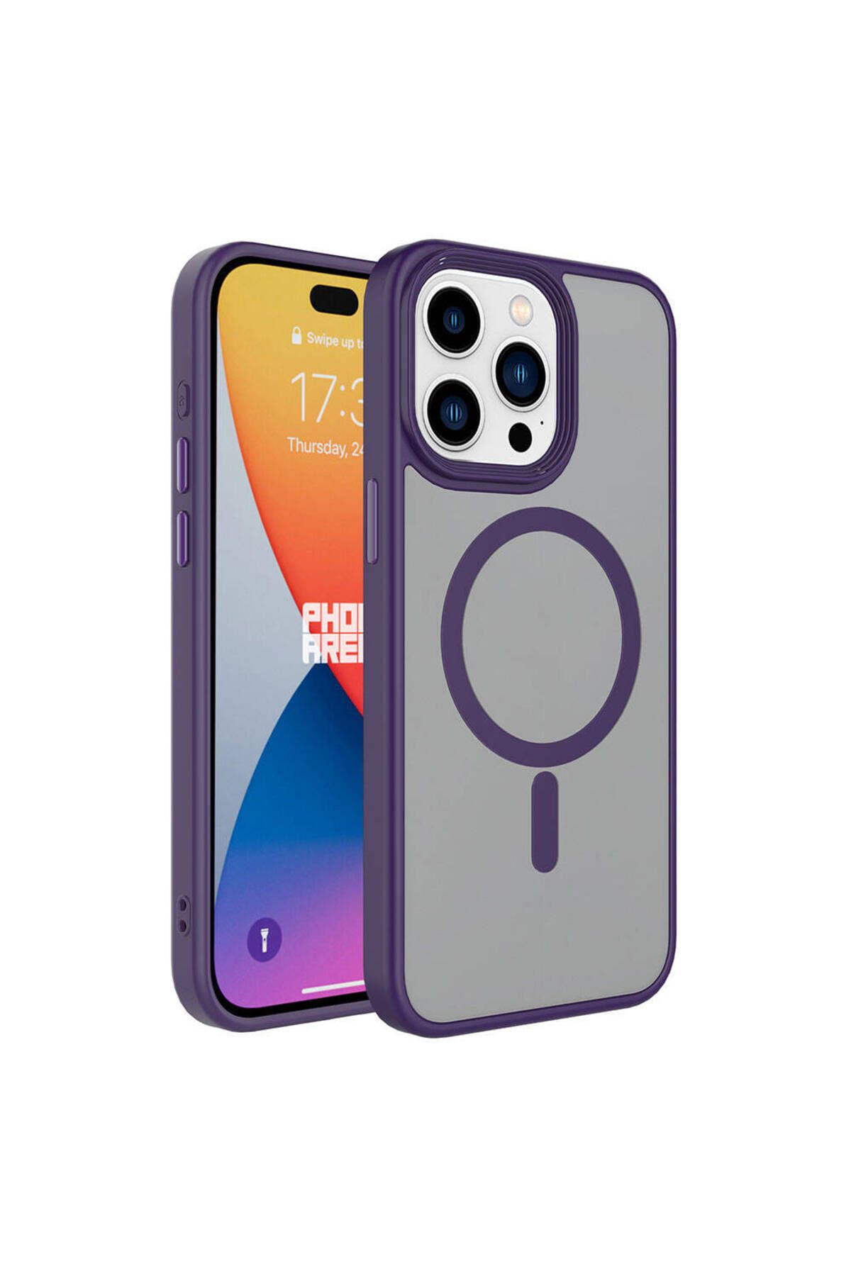 iPhone 15 Pro Uyumlu Mat Arka Yüzey Wireless Şarj Özellikli Zore Flet Magsafe Kılıf-Derin Mor