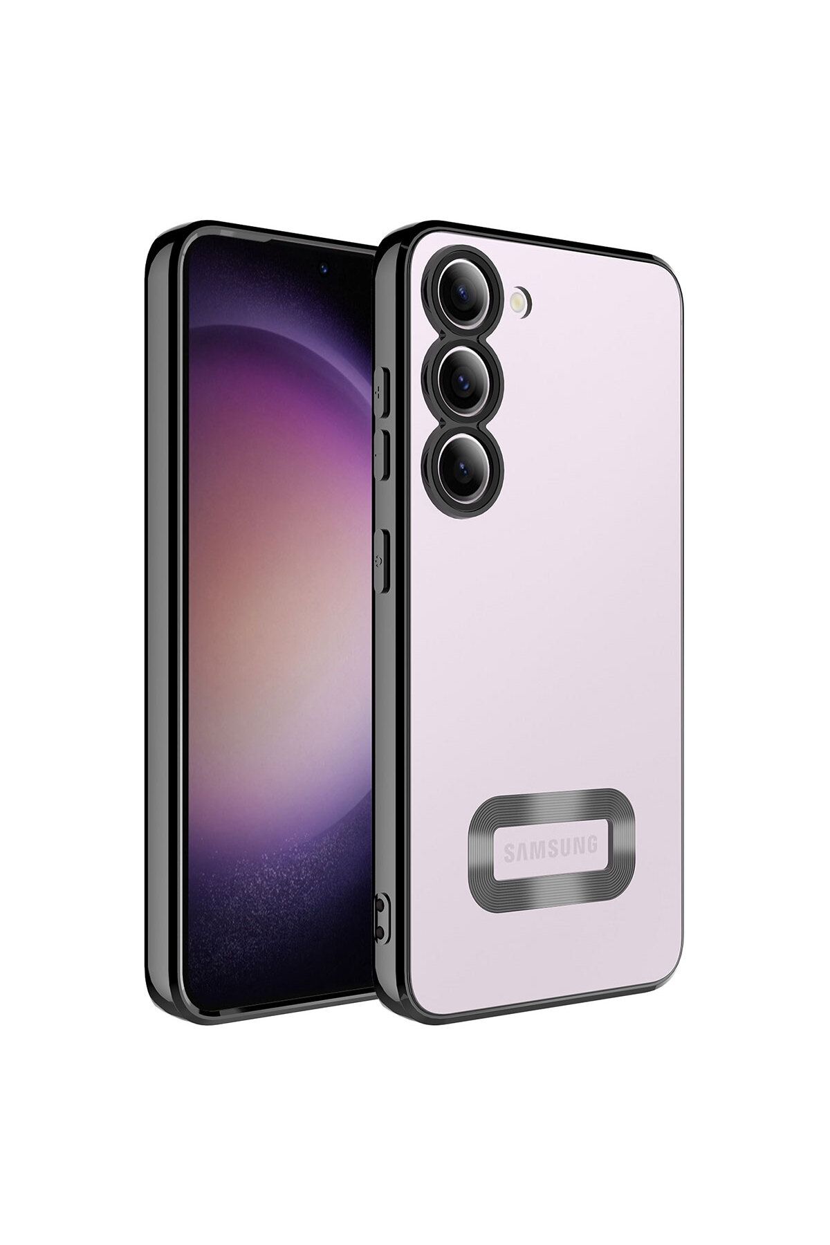 Galaxy S23 Plus Uyumlu Kamera Korumalı Logo Gösteren Zore Omega Kılıf-Siyah
