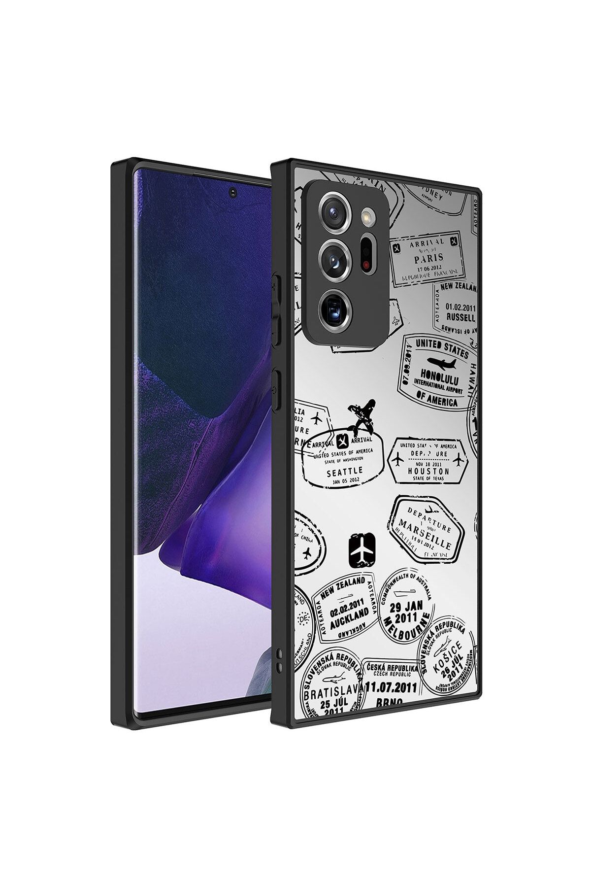Galaxy Note 20 Ultra Uyumlu Aynalı Desenli Kamera Korumalı Parlak Zore Mirror Kılıf-Seyahat