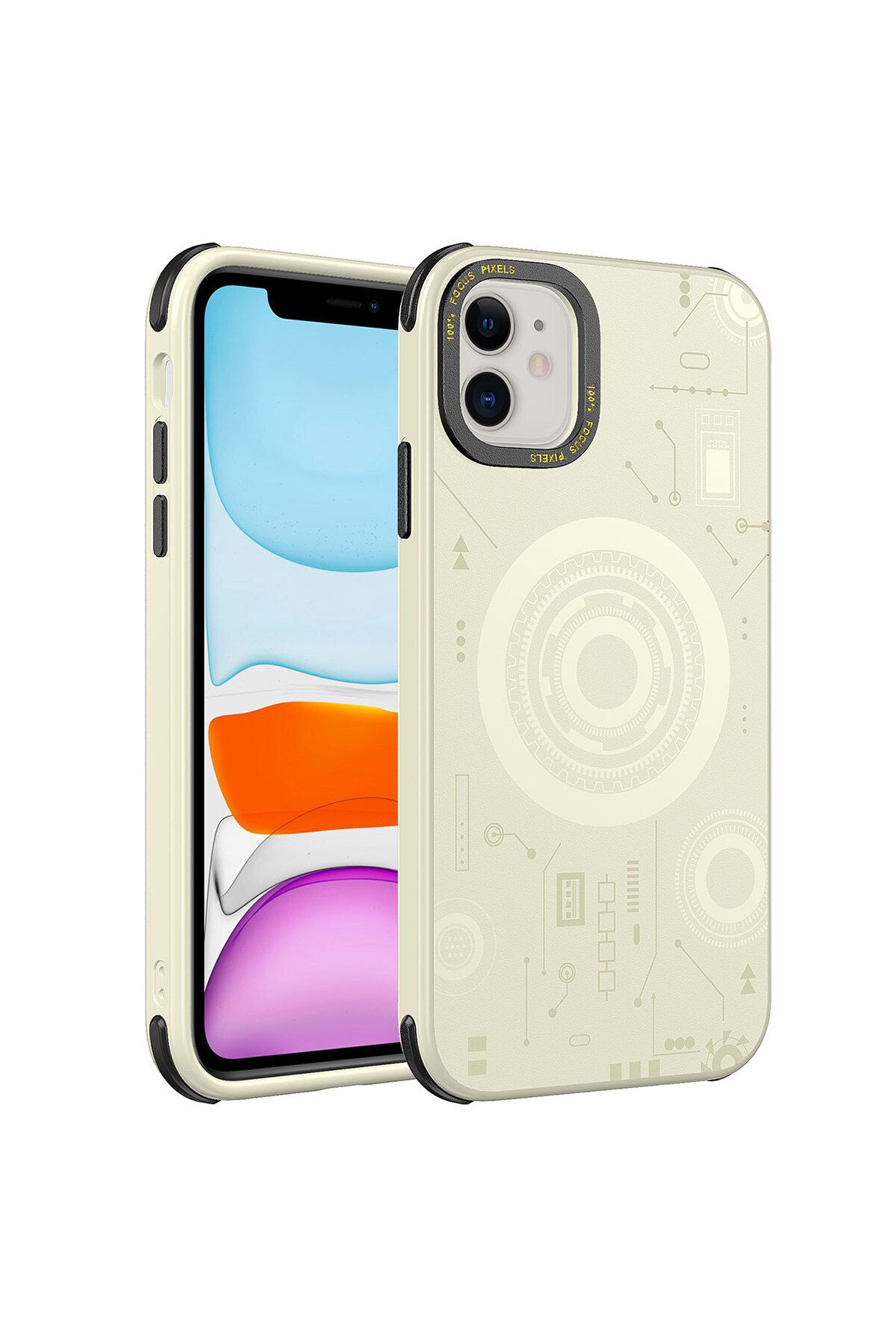 iPhone 11 Uyumlu Zore Wireless Şarj Özellikli Desenli Hot Kılıf-Gold
