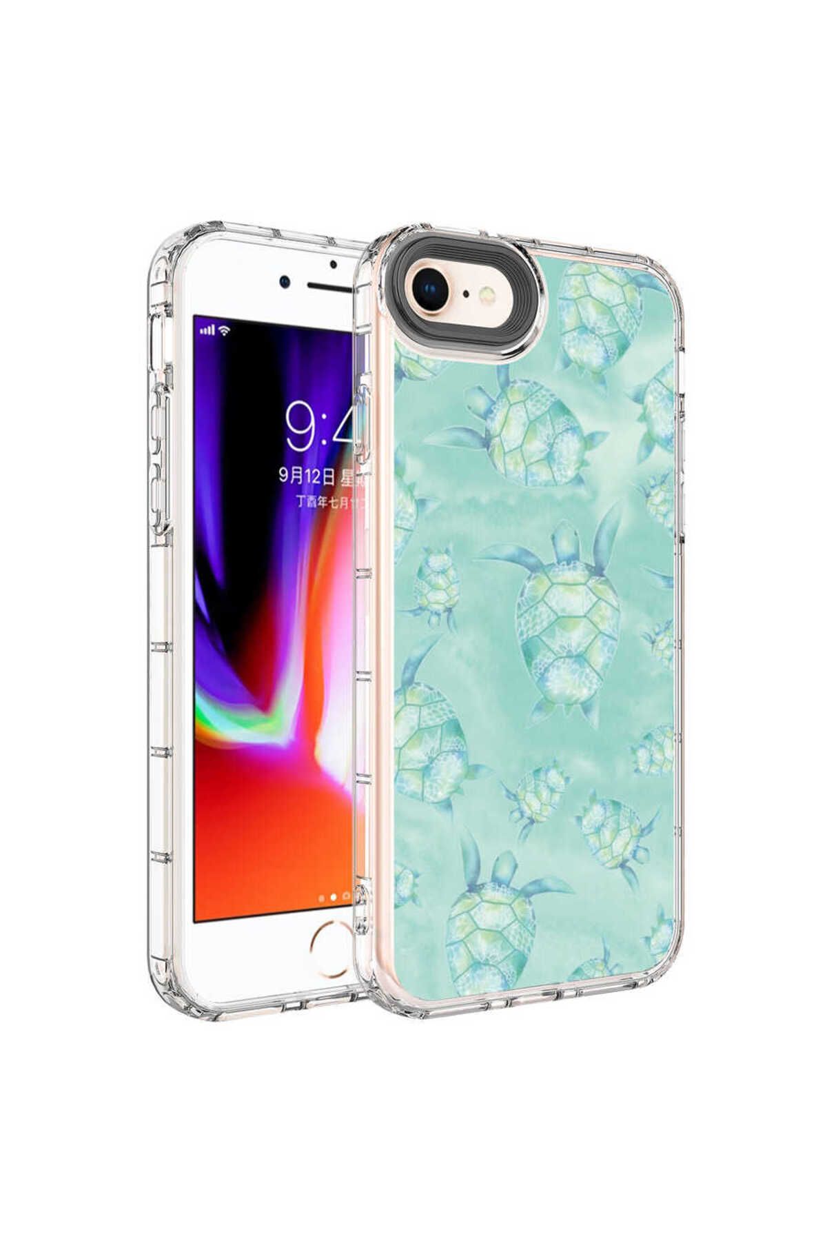 iPhone SE 2022 Uyumlu Kamera Korumalı Renkli Desenli Sert Silikon Zore Korn Kılıf-NO13