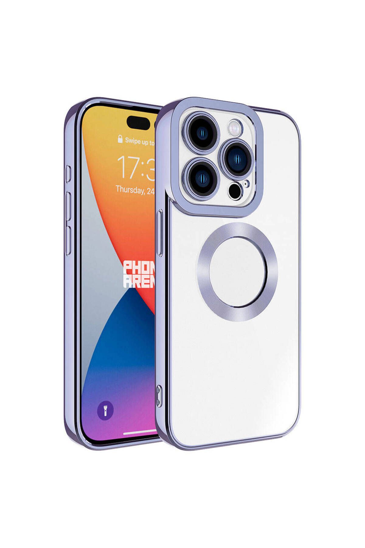 iPhone 15 Pro Uyumlu Kamera Korumalı Logo Gösteren Zore Omega Kılıf-Lila